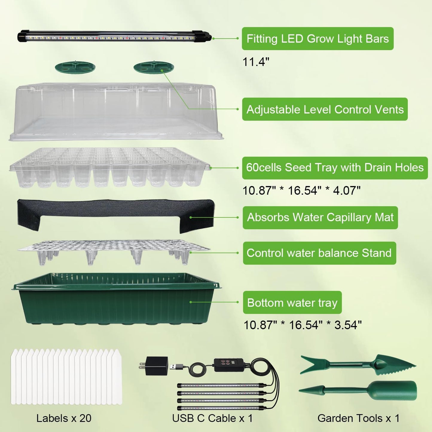 TONYFUL Seed Starter Tray with Grow Light, 120-Cell Seed Starter Kit w