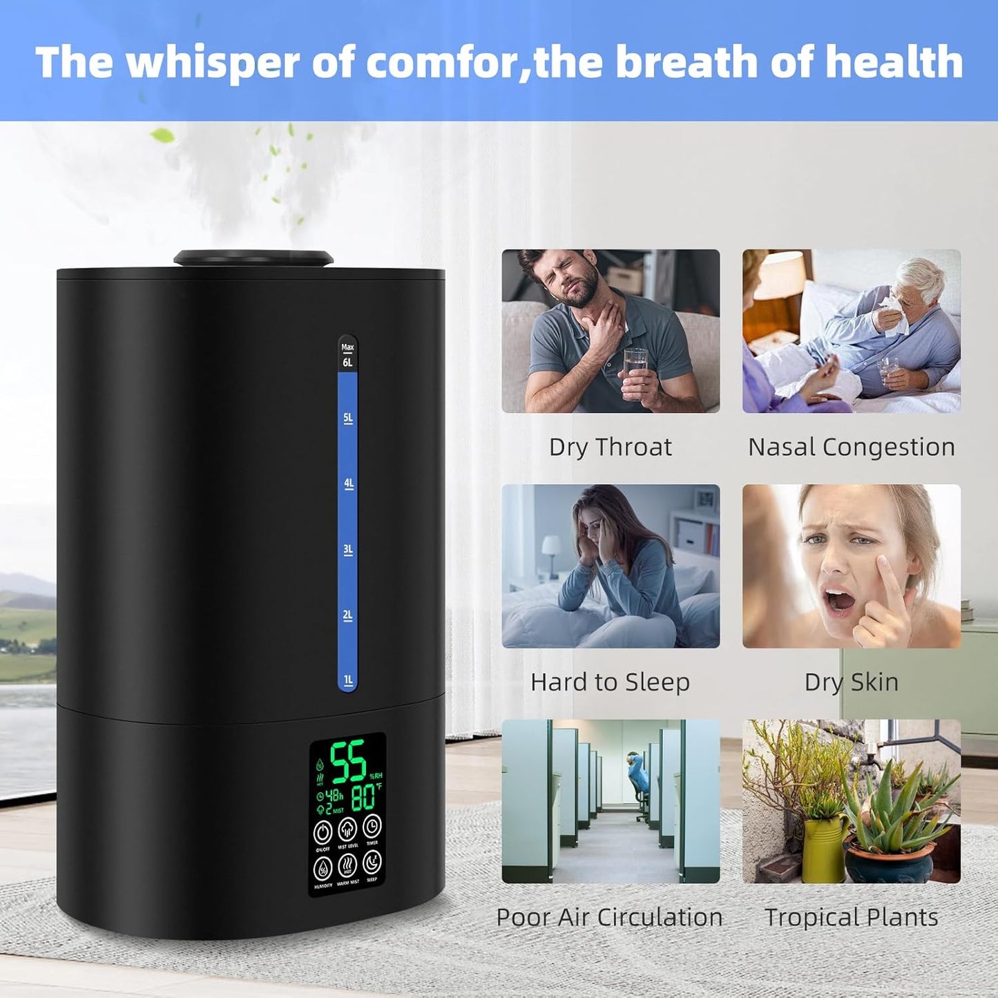 6L Humidifiers for Bedroom Large Room Home,Cool and Warm Humidifier fo