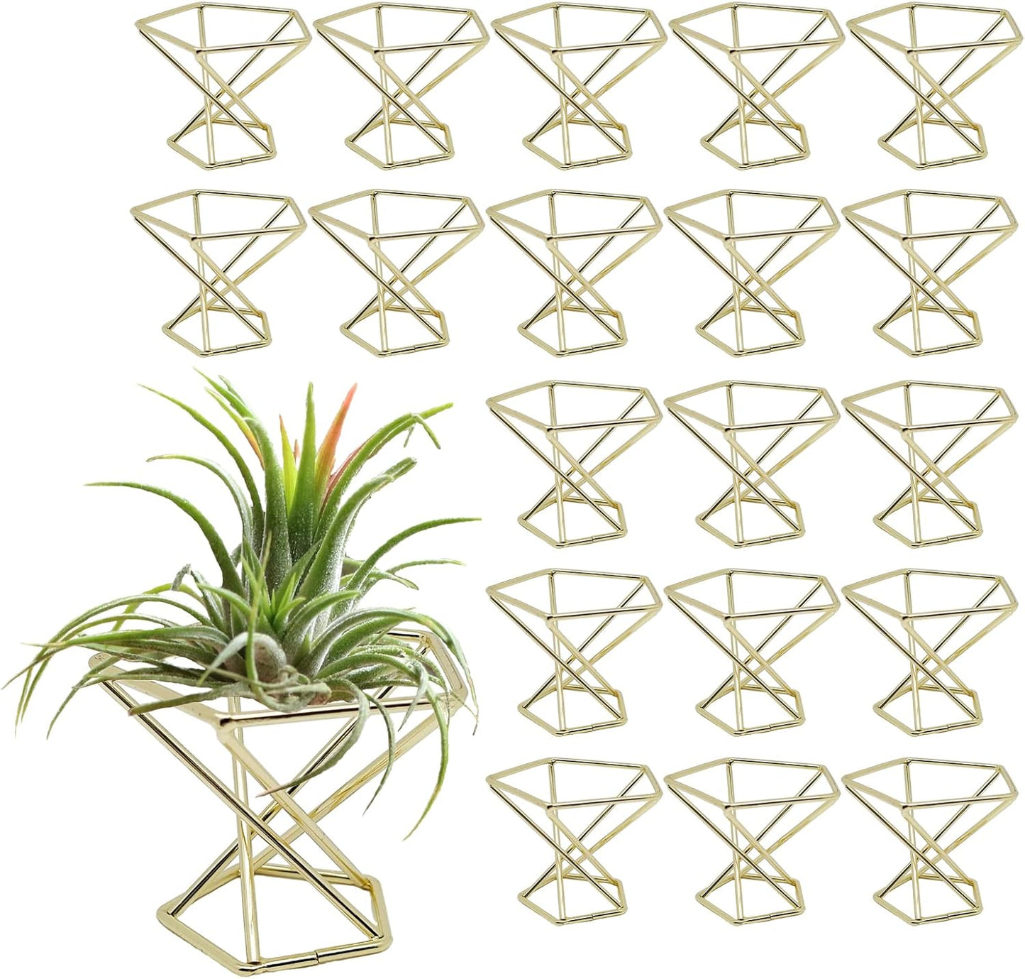20 PCS Air Plants Holders Unique Geometric Metal Plant Stands Airplants Container Live Air Fern Display Racks Small Decor Items for Shelf (Gold)