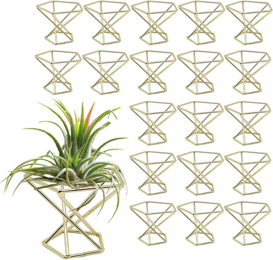 20 PCS Air Plants Holders Unique Geometric Metal Plant Stands Airplants Container Live Air Fern Display Racks Small Decor Items for Shelf (Gold)