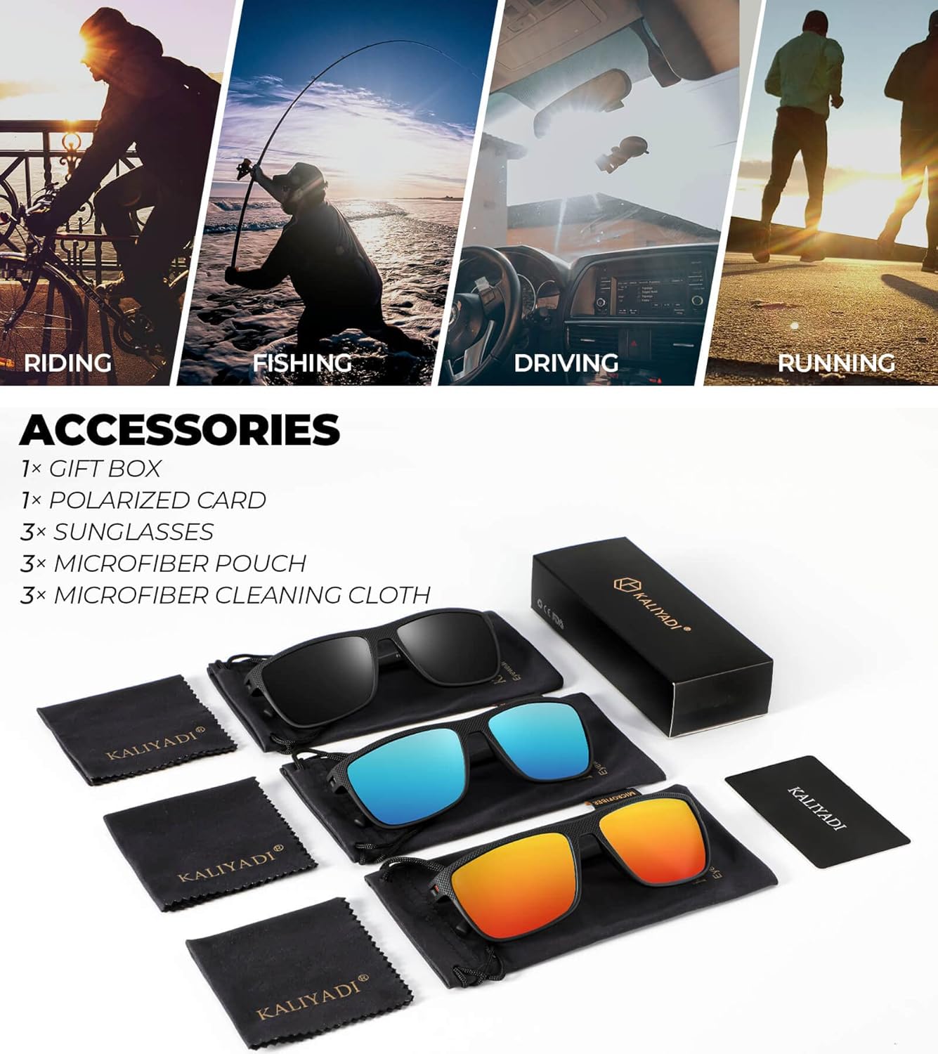 KALIYADI Polarized Sunglasses for Men, Lightweight Sun Glasses with UV