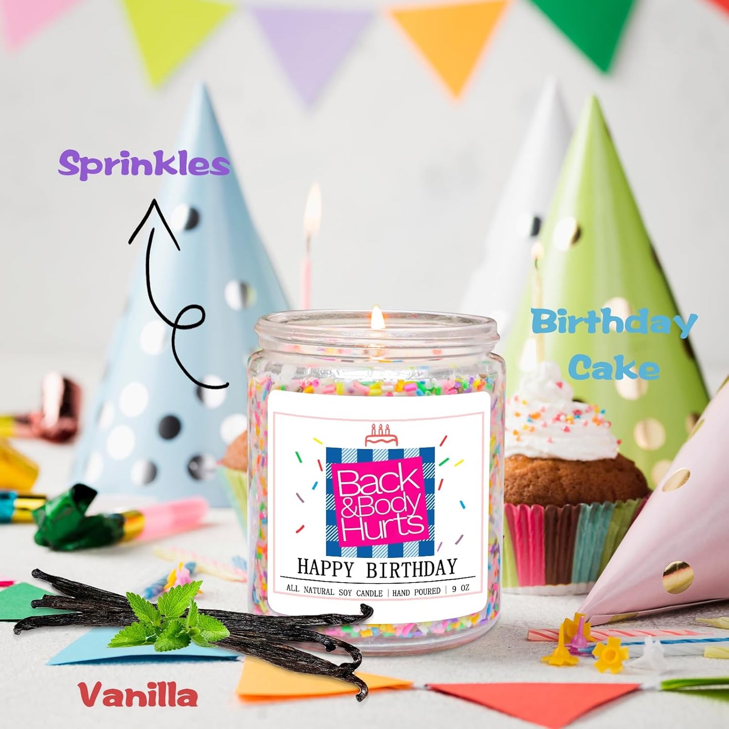 Homsolver Birthday Candles Gifts for Her and Him, Birthday Gifts for Women Men, Unique Best Friend Gift Ideas -Back & Body Hurts Happy Birthday Candle