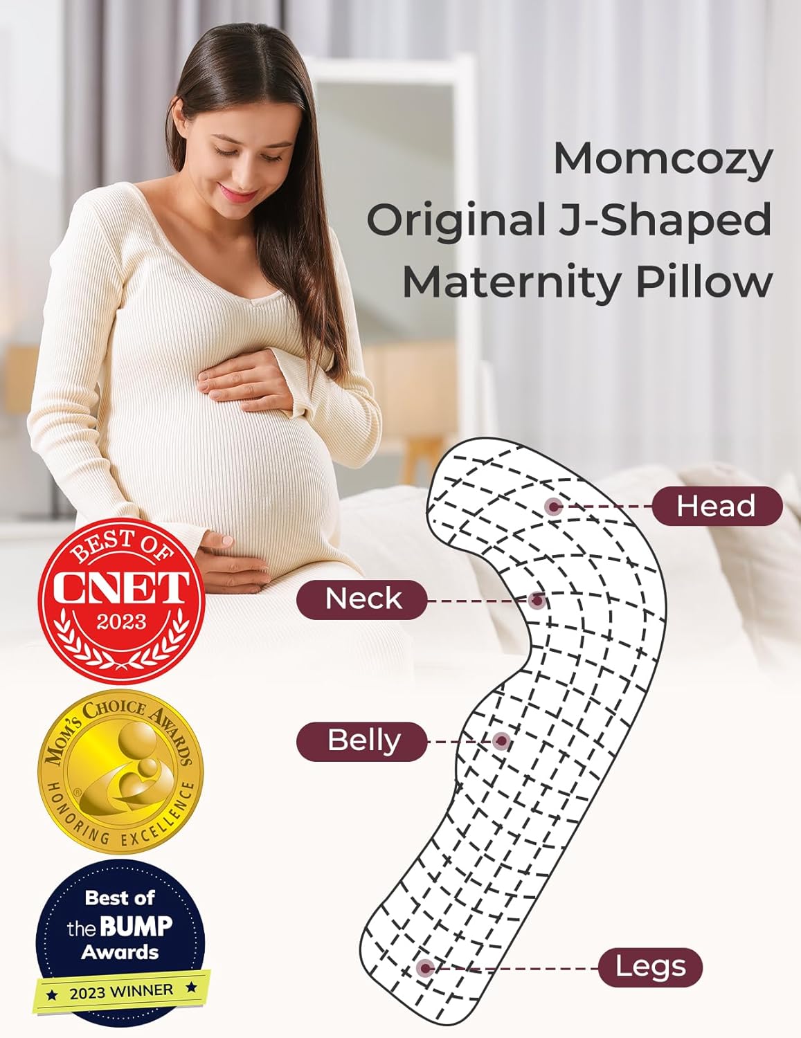 Momcozy Pregnancy Pillows for Side Sleeping, J Shaped Maternity Body P