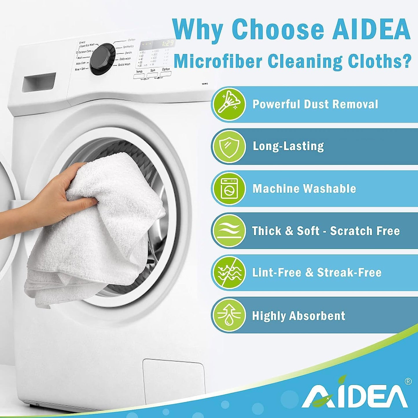 AIDEA Microfiber Cleaning Cloth White 50PK, Cleaning Rags, Lint Free Microfiber Towels, Kitchen Towels Dusting Cloth, Wash Cloths, Dish Rags White, 11.5"x 11.5"
