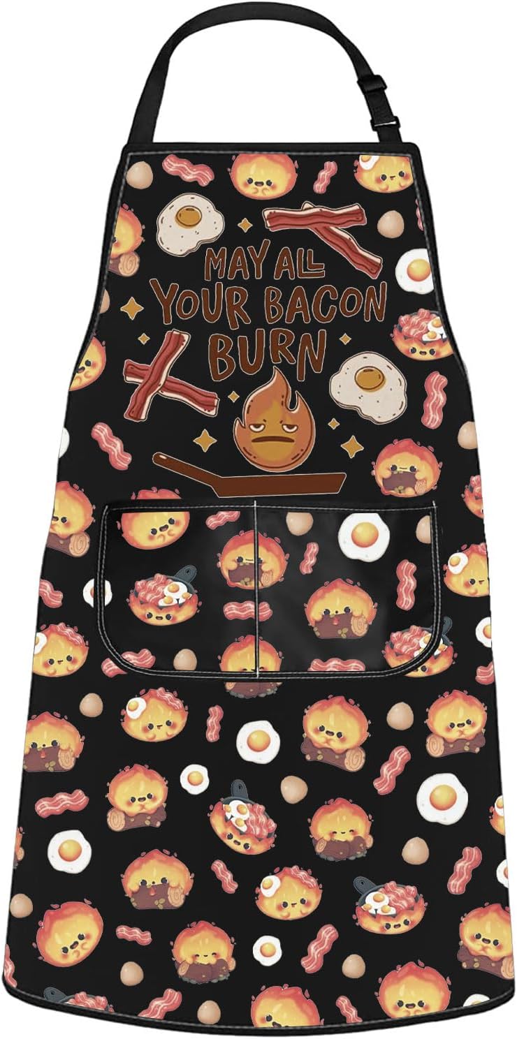 WCGXKO May All Your Bacon Burn Kitchen Apron Japanese Anime Inspired Gift BBQ Grilling Party Gift