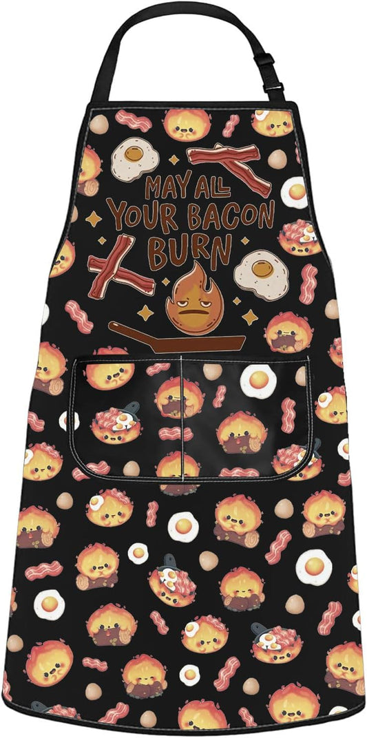 WCGXKO May All Your Bacon Burn Kitchen Apron Japanese Anime Inspired Gift BBQ Grilling Party Gift