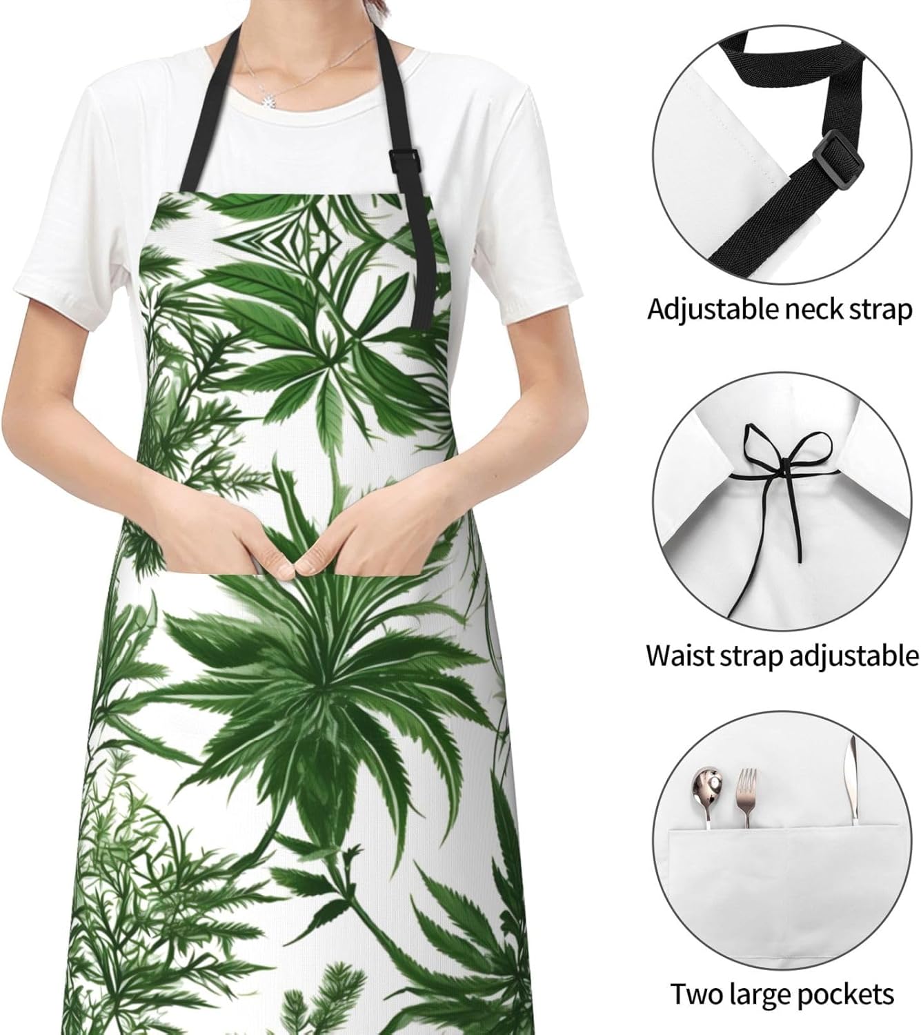 Flowering Herbs and Herbaceous Plants print Waterproof apron with pocket adjustable cooking apron for adult kitchen bibs to bake