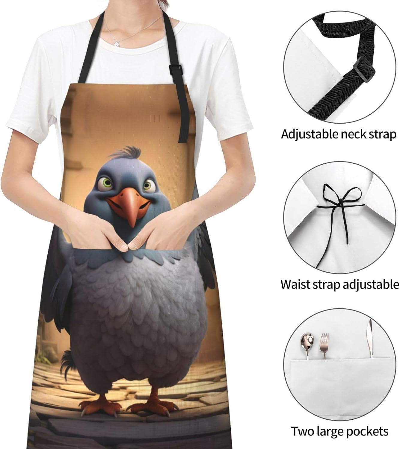cartoon pigeon 1 print Waterproof chef's apron with pocket apron for kitchen cooking baking barbecue and gardening