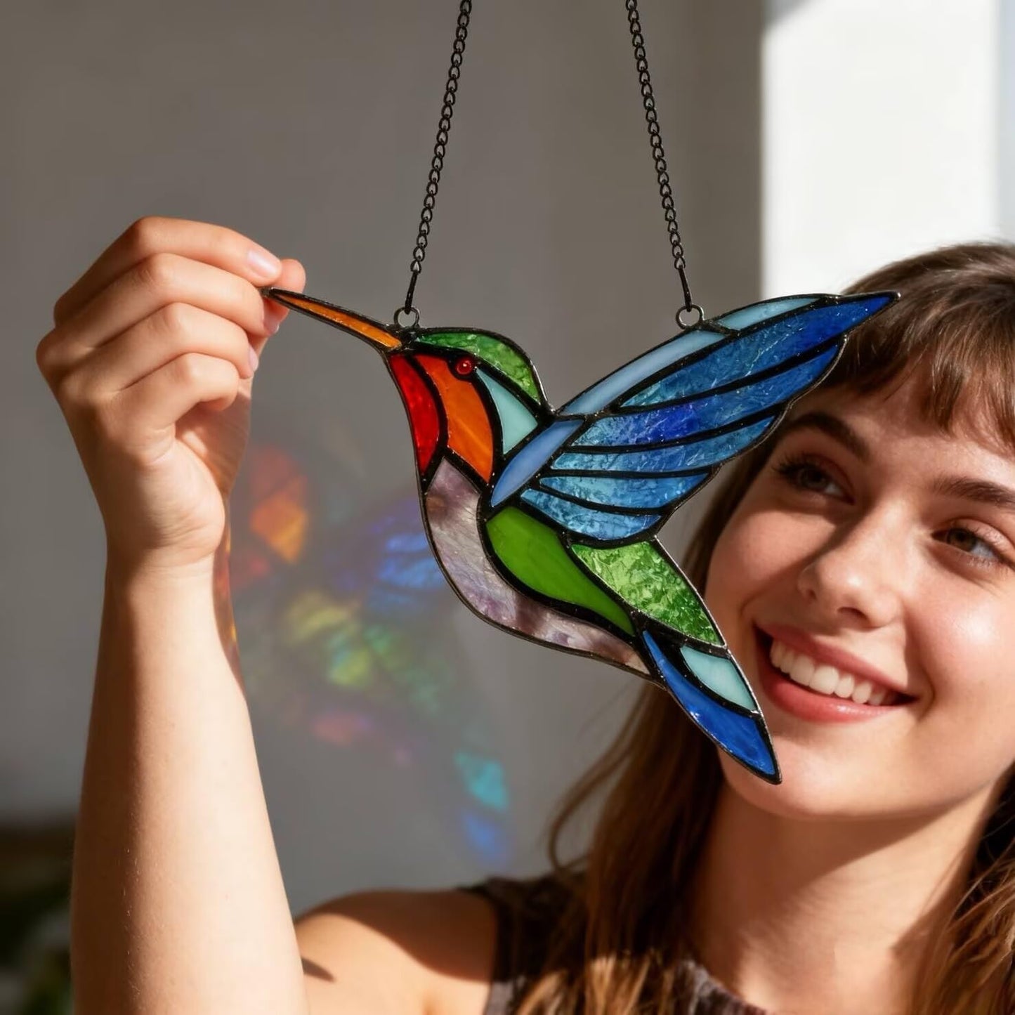 Handcrafted Stained Glass Hummingbird Tiffany Style Stained Glass Window Panels Sun Catcher Bird