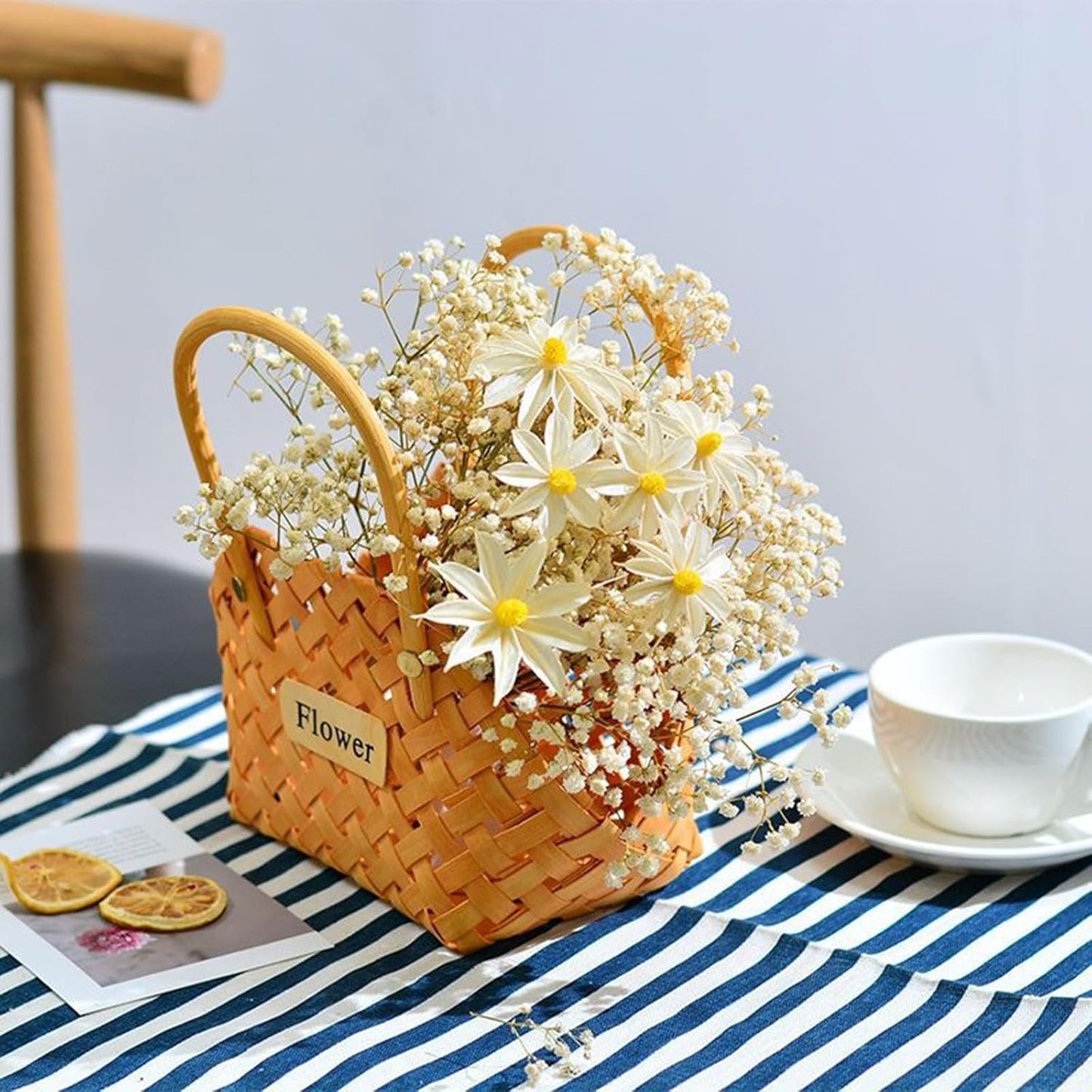 Woven Wood Flower Basket Hand-Held Flower Arrangement Basket Hand-Woven Flower Pot Wedding Flower Girl Baskets for Home