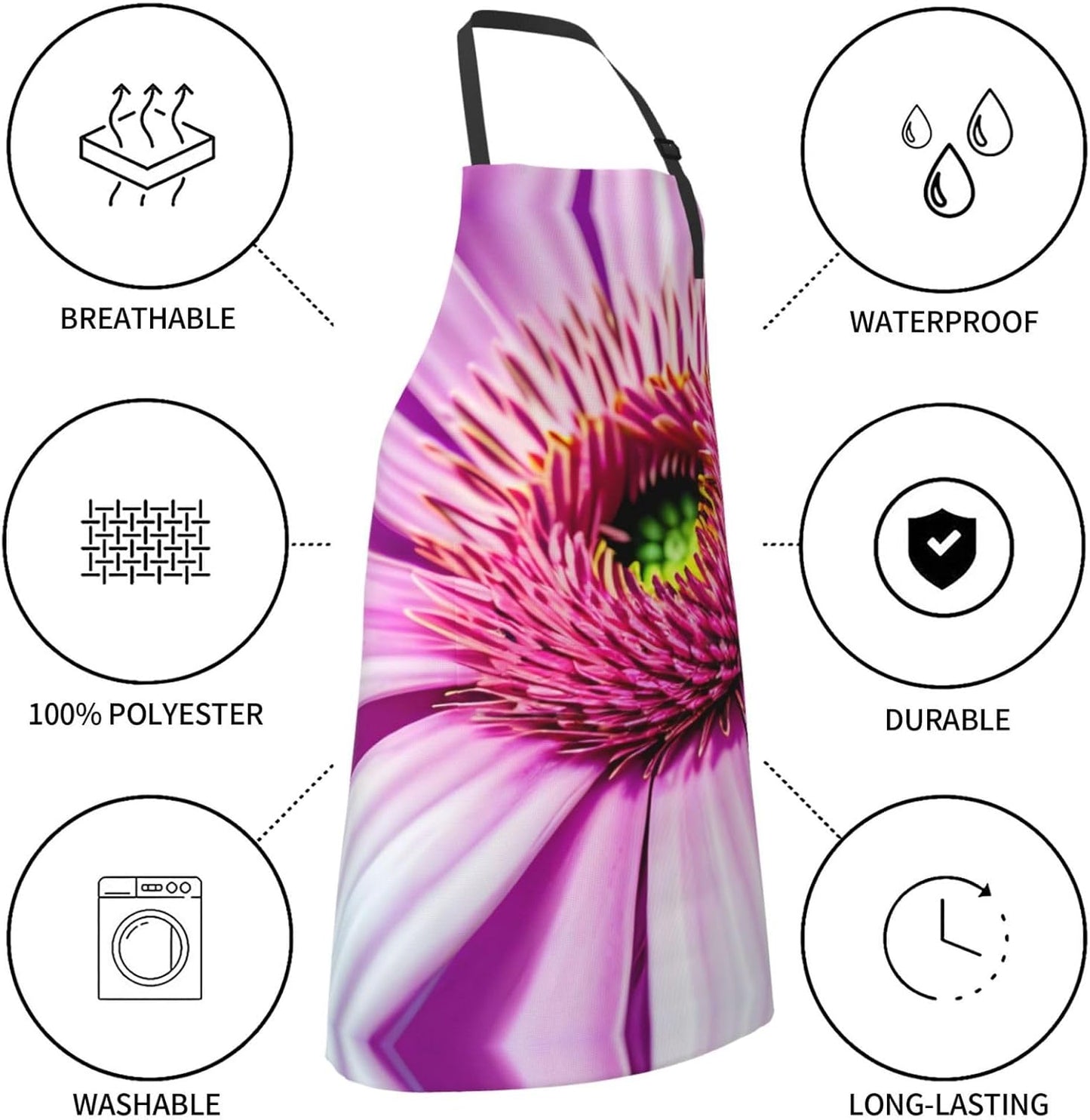 Pink flower tropical plant 1 print Waterproof chef's apron with pocket apron for kitchen cooking baking barbecue and gardening