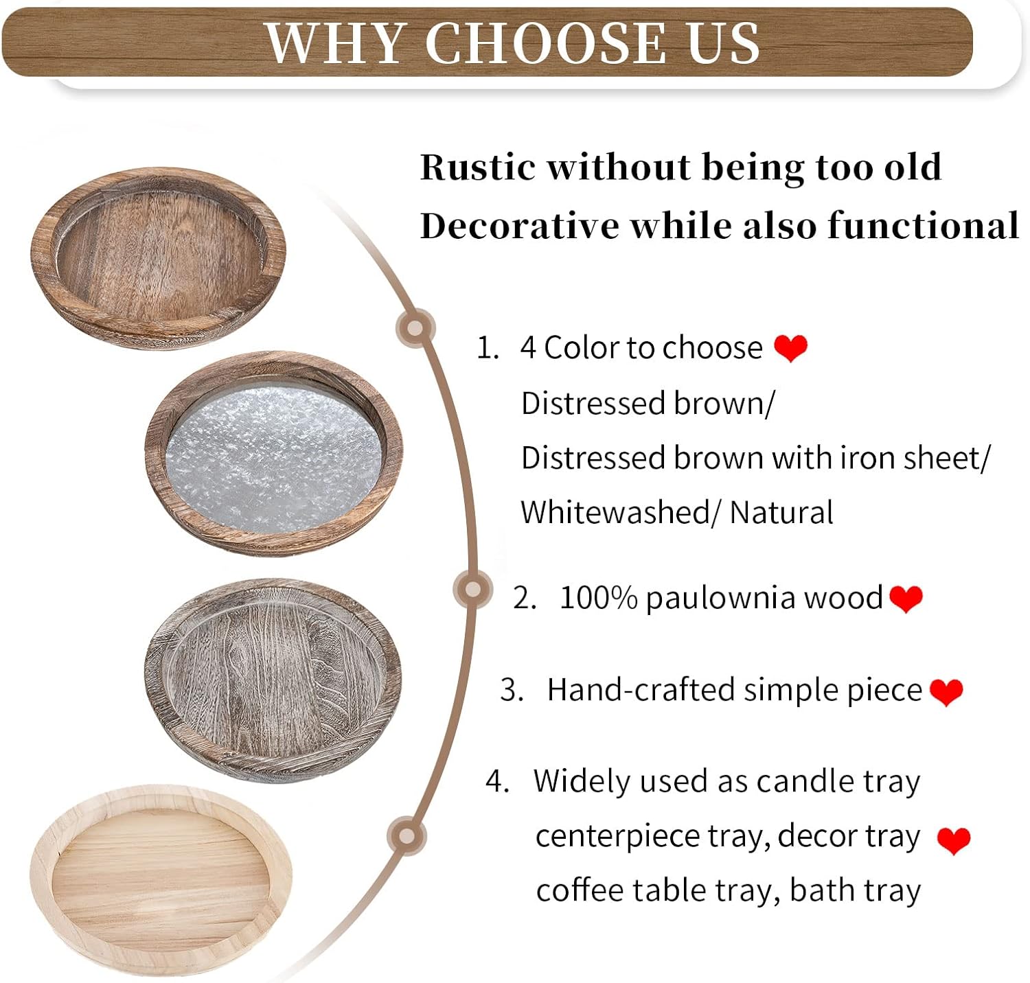 Hanobe Wooden Tray for Coffee Table: Candle Holder Plate Round Decorat