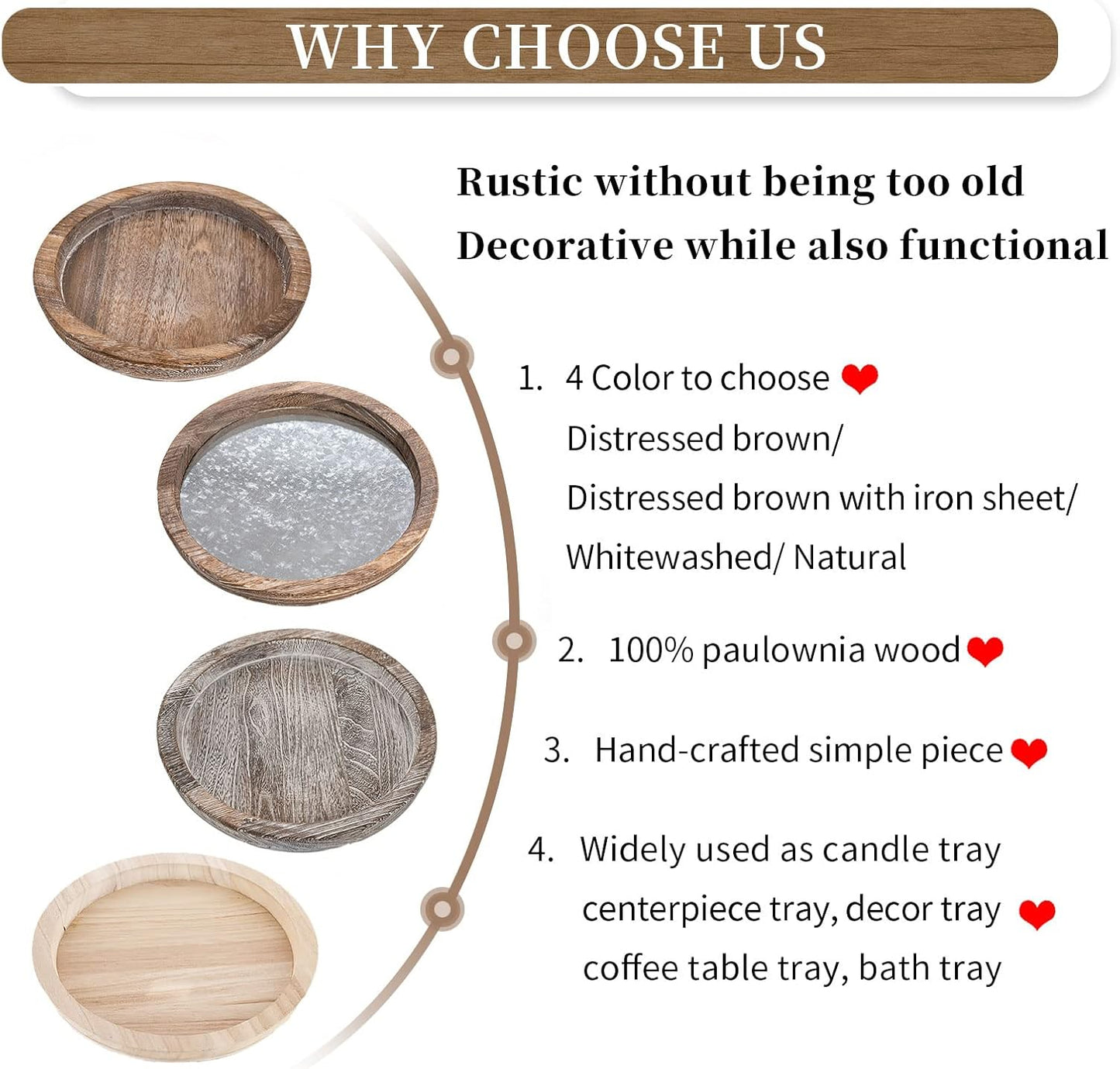 Hanobe Wooden Tray for Coffee Table: Candle Holder Plate Round Decorative Serving Tray - Vintage Table Centerpiece Rustic Farmhouse Home Decor