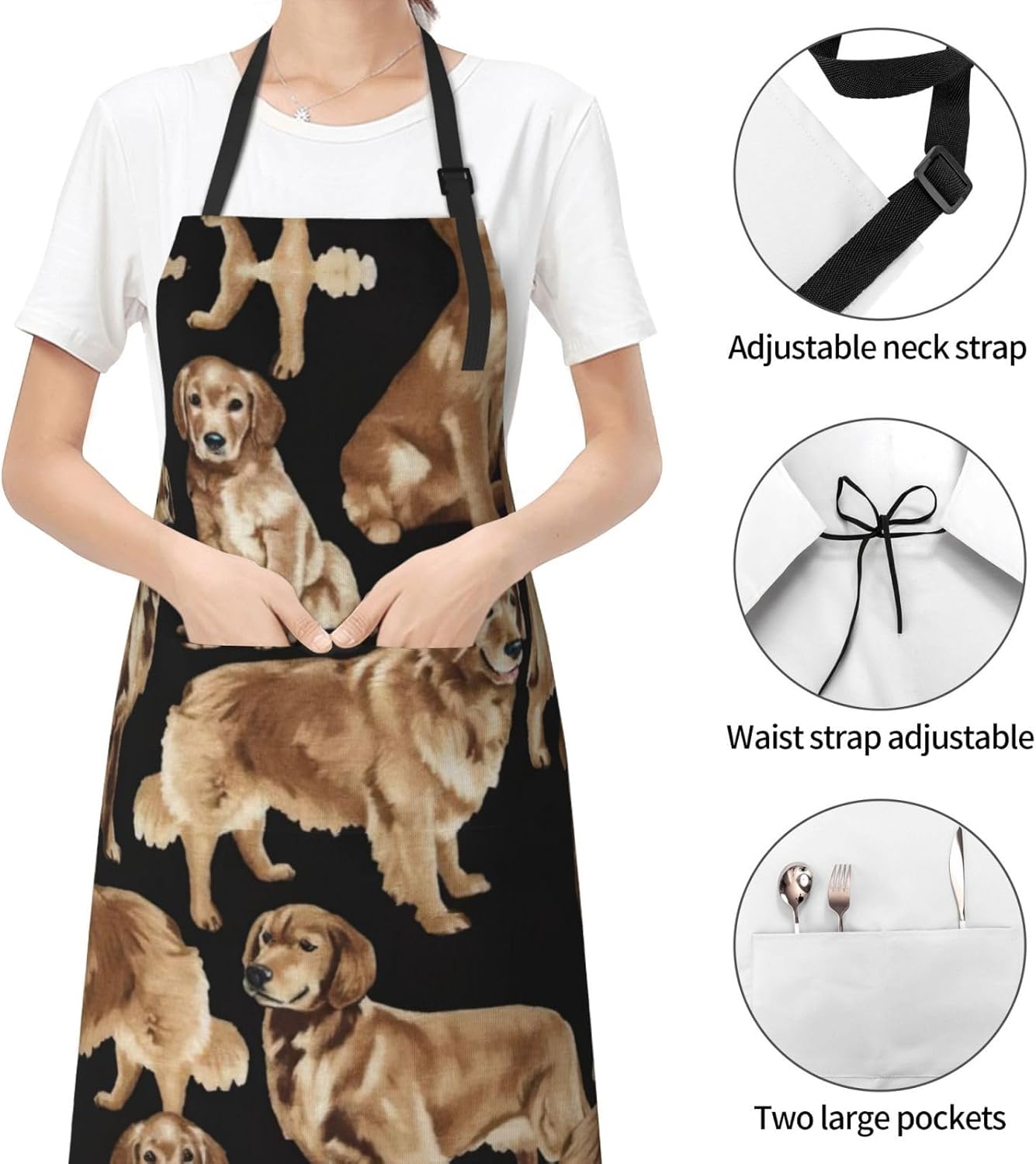 Golden Retrievers print Waterproof apron with pocket adjustable cookin