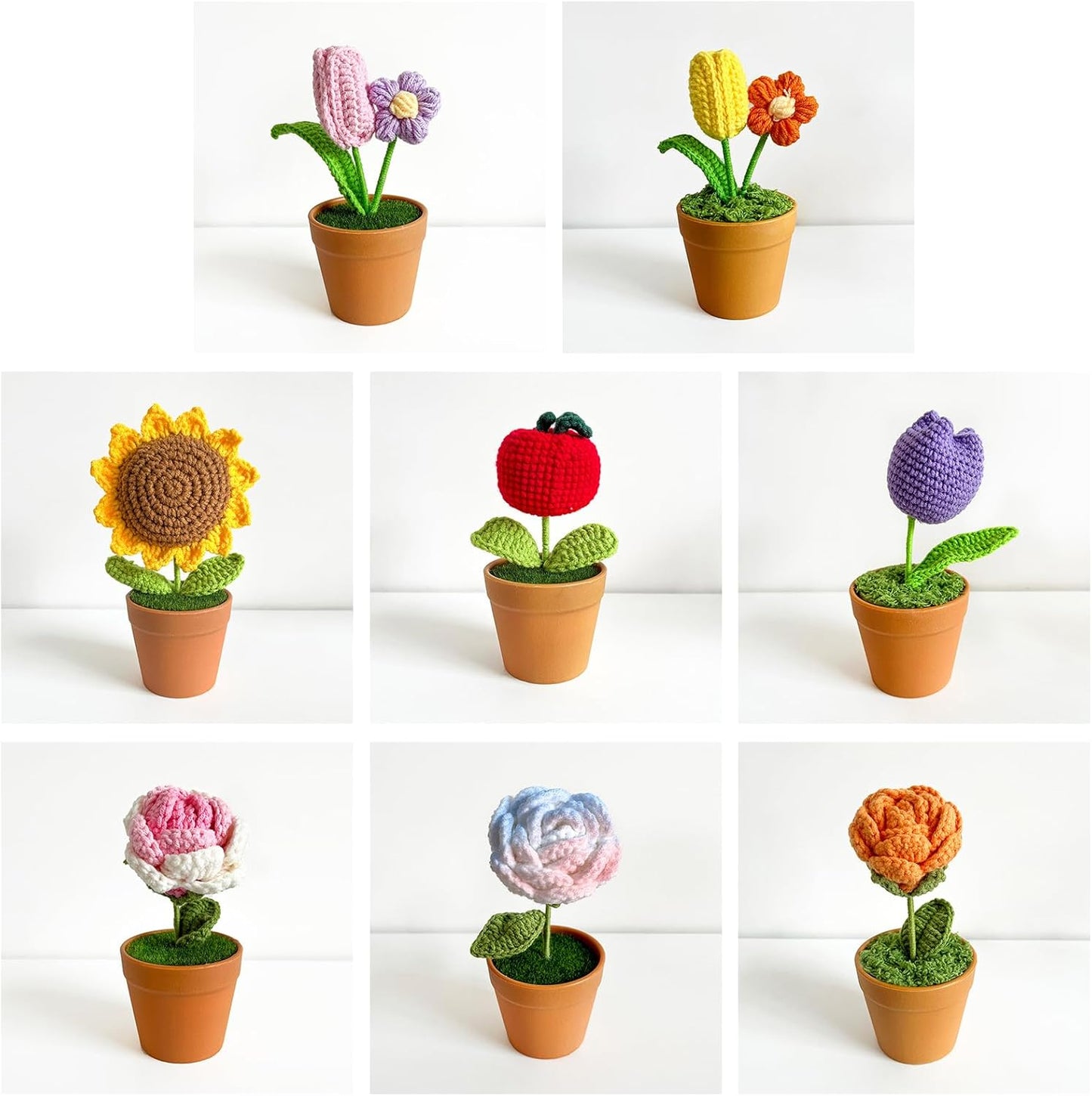Potted Plants,Handwoven Bouquet Potted Knitted Bouquet Accessory Household for Indoor Outdoor Garden Yard Supplies