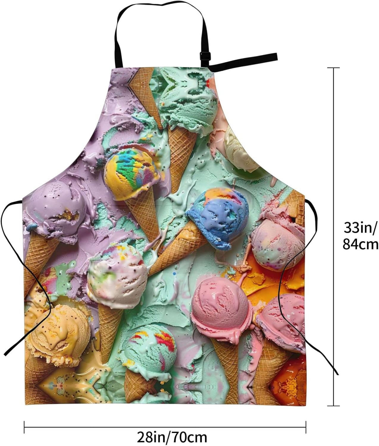 Many colored ice cream print Waterproof chef's apron with pocket apron for kitchen cooking baking barbecue and gardening