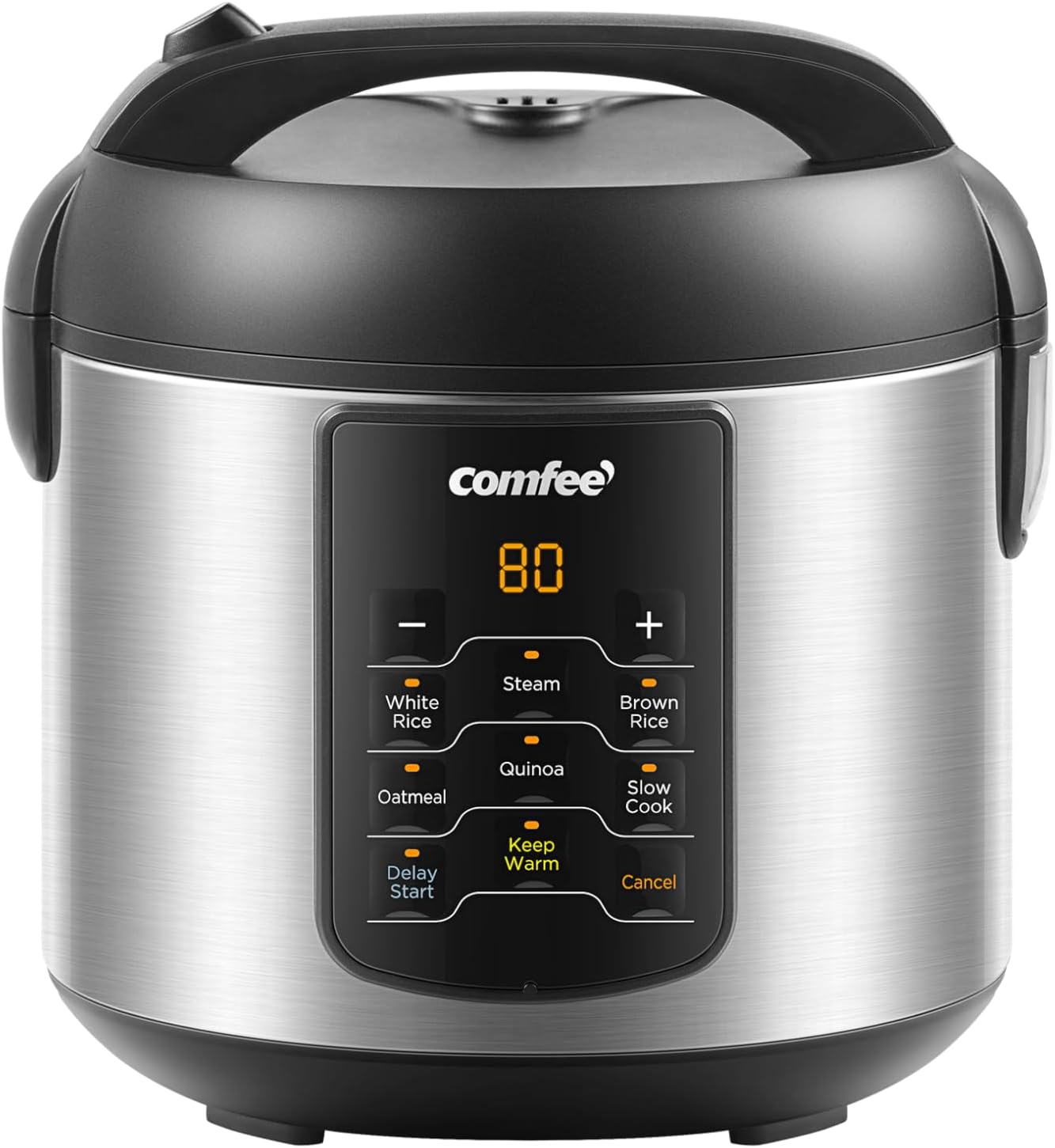 COMFEE' Compact Rice Cooker, 6-in-1 Stainless Steel Multi Cooker, Slow Cooker, Steamer, Saute, and Warmer, 2 QT, 8 Cups Cooked(4 Cups Uncooked), Brown Rice, Quinoa and Oatmeal, 6 One-Touch Programs, Corded Electric