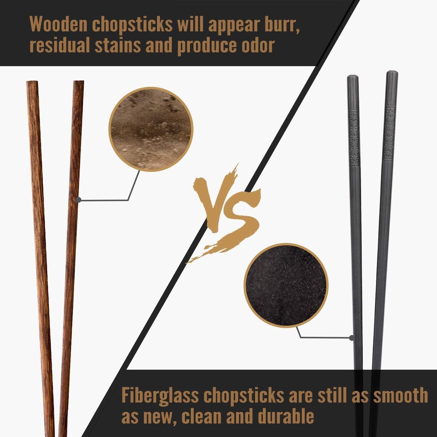 HIWARE 10 Pairs Fiberglass Chopsticks - Reusable Chopsticks Dishwasher
