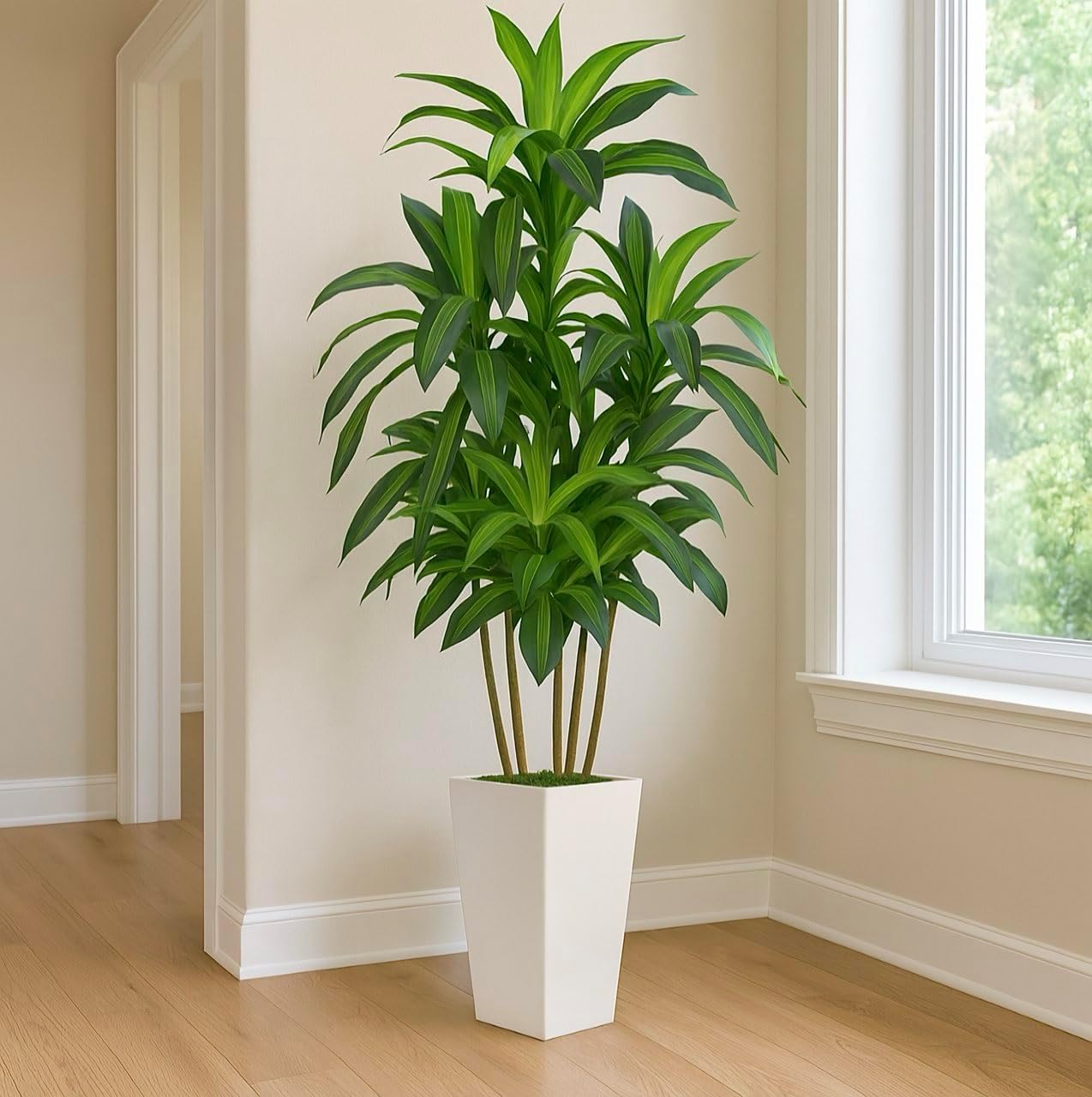 7FT Artificial Dracaena Tree, Fake Tree Indoor with White Tall Planter, Tall Artificial Plants Indoor, Artificial Silk Tree for Home Office Decor Plants Indoor Outdoor (White)