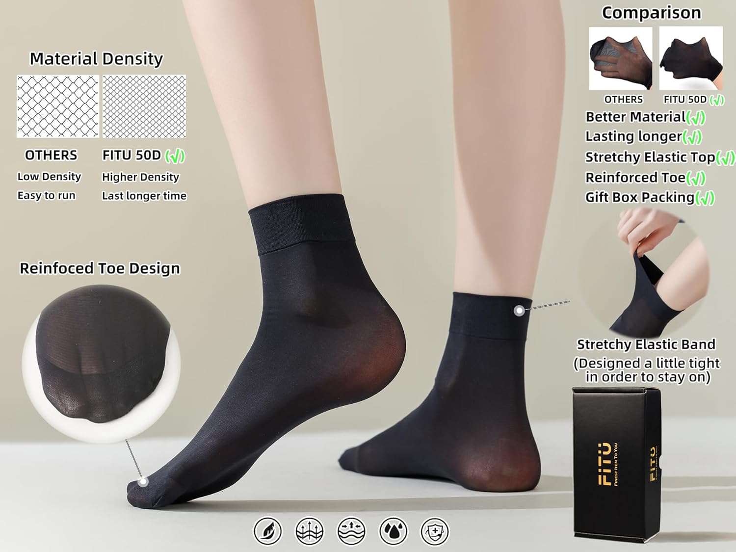 Women's 10-24 Pairs (in Gift Box) Ankle High Sheer Nylon Socks Soft Ti