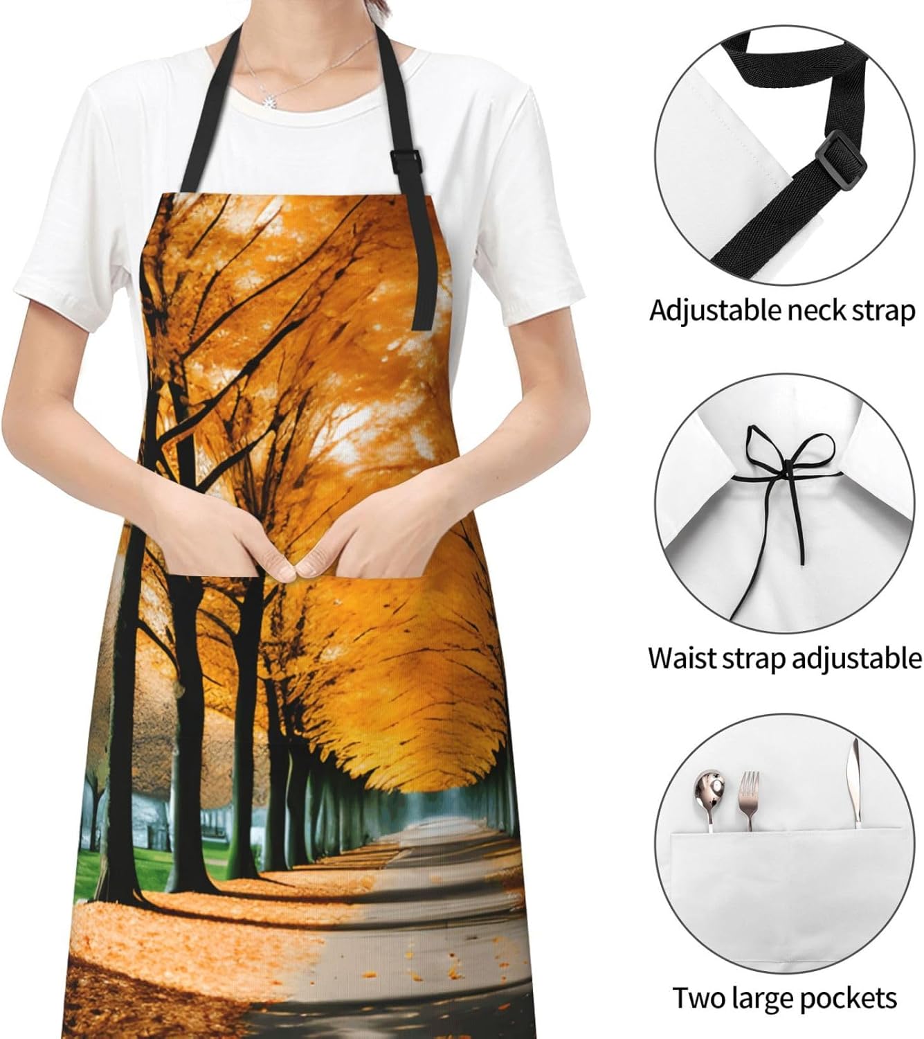 YANYU Autumn leaves Print 28x33 In Kitchen Apron Stylish Chef Apron with Pockets for Cooking Baking Painting