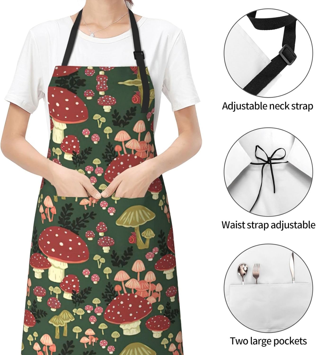 Bright Mushrooms Art print Waterproof apron with pocket adjustable coo