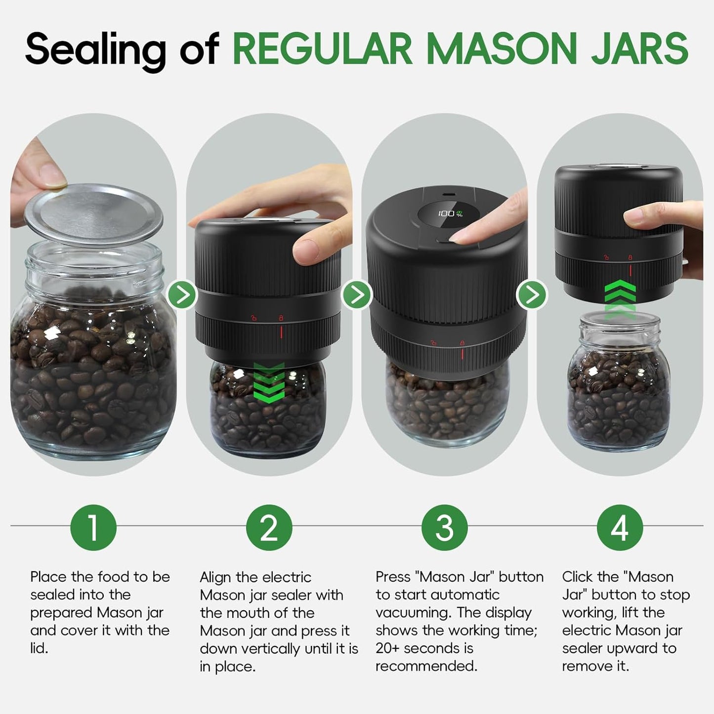Mason Jar Vacuum Sealer Kit, Electric Sealer for Wide, Regular Mouth M