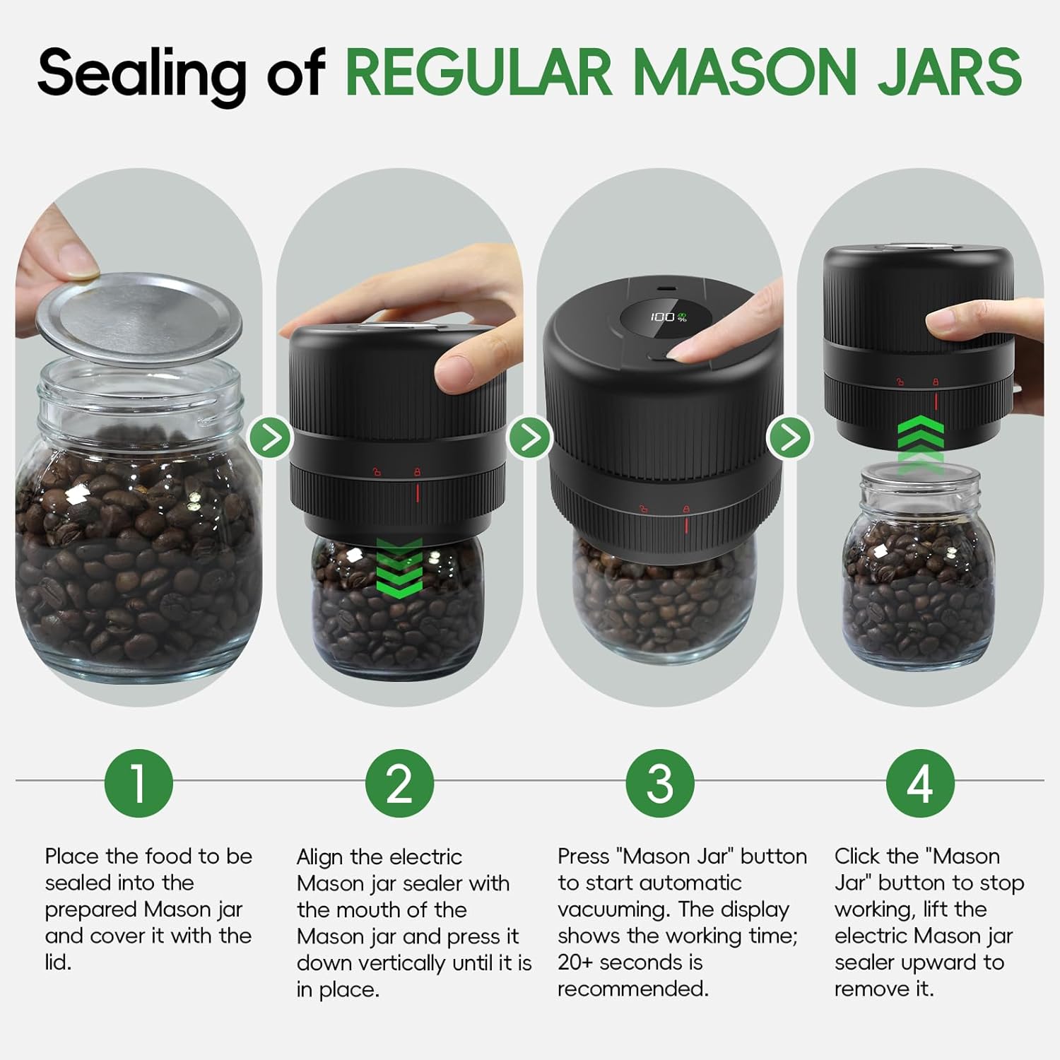 Mason Jar Vacuum Sealer Kit, Electric Sealer for Wide, Regular Mouth M
