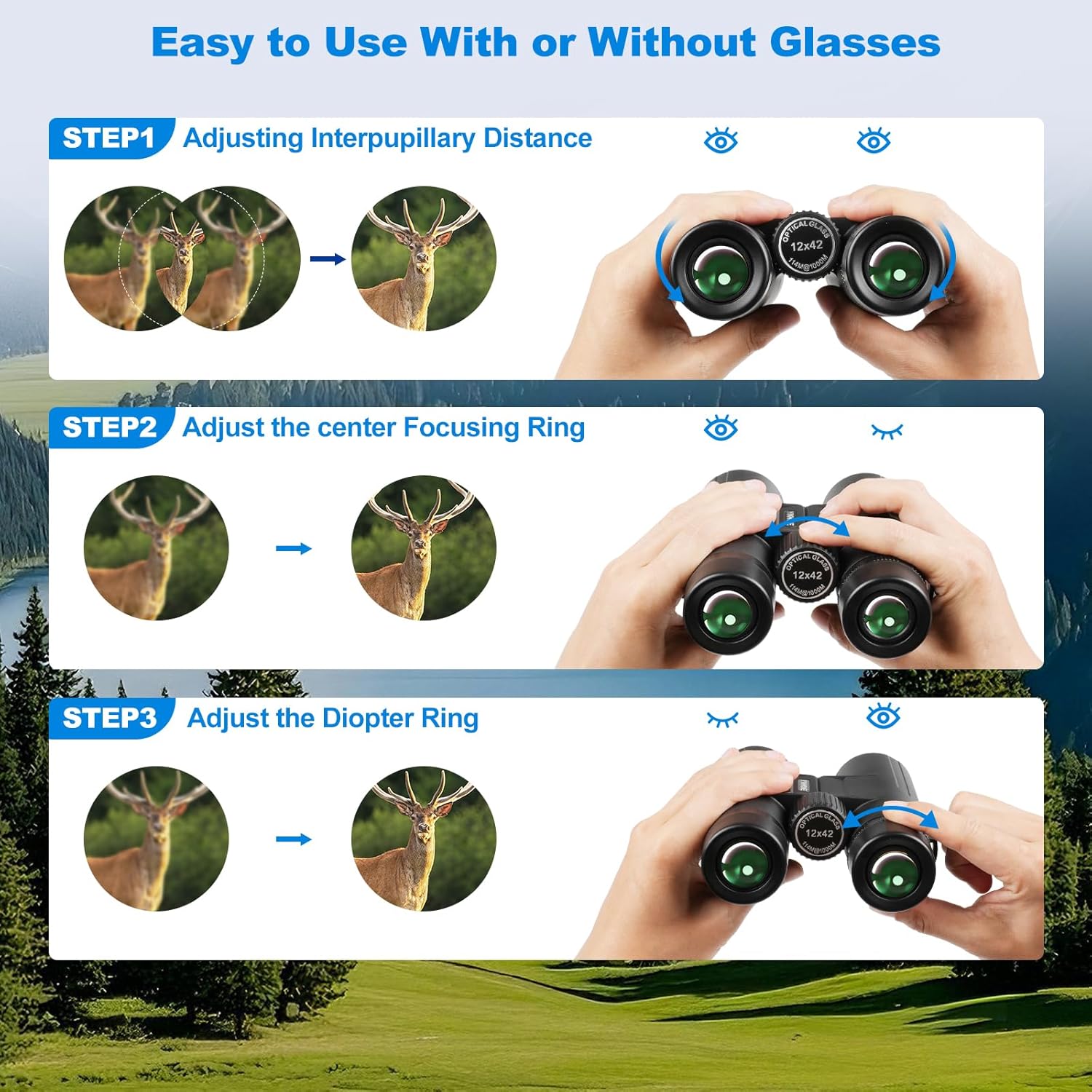 HD 12X42 Wateproof Binocular for Hunting, with Phone Adapter BAK4 Pris