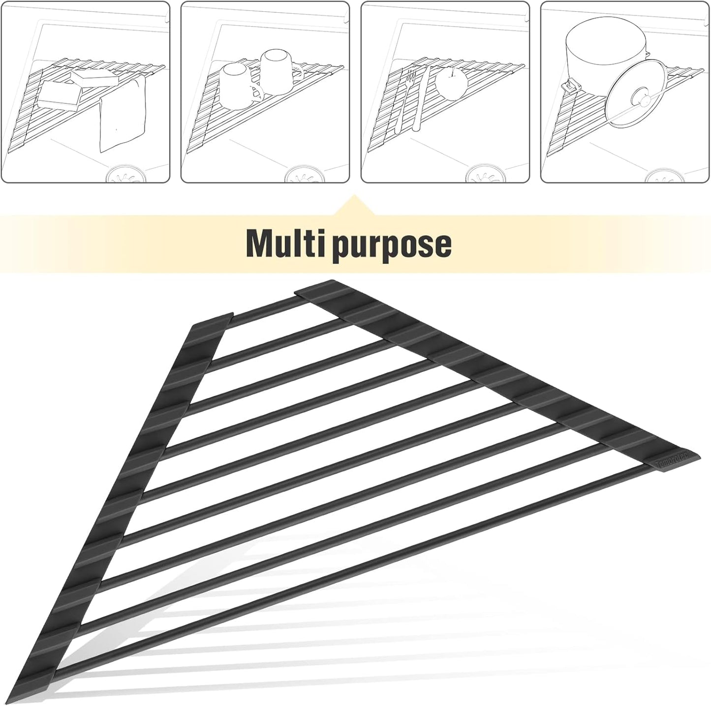 Tomorotec Small Triangle Roll-Up Dish Drying Rack with Silicone Coatin