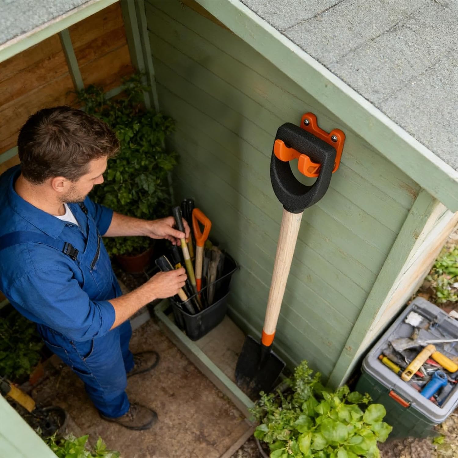 Garden Tool Hanger, Mop Broom Hooks, Rack with Wall Mount Shed Design,