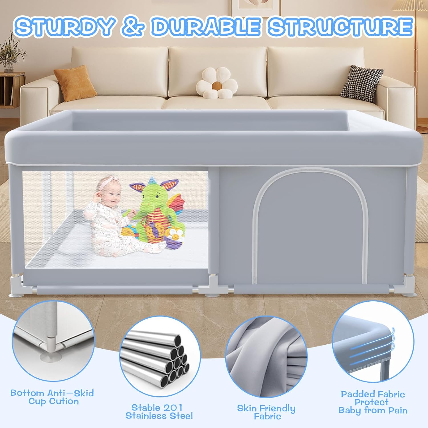 Baby Playpen 50 x 50 Inch Play Pen Playards, Playpen for Babies and To