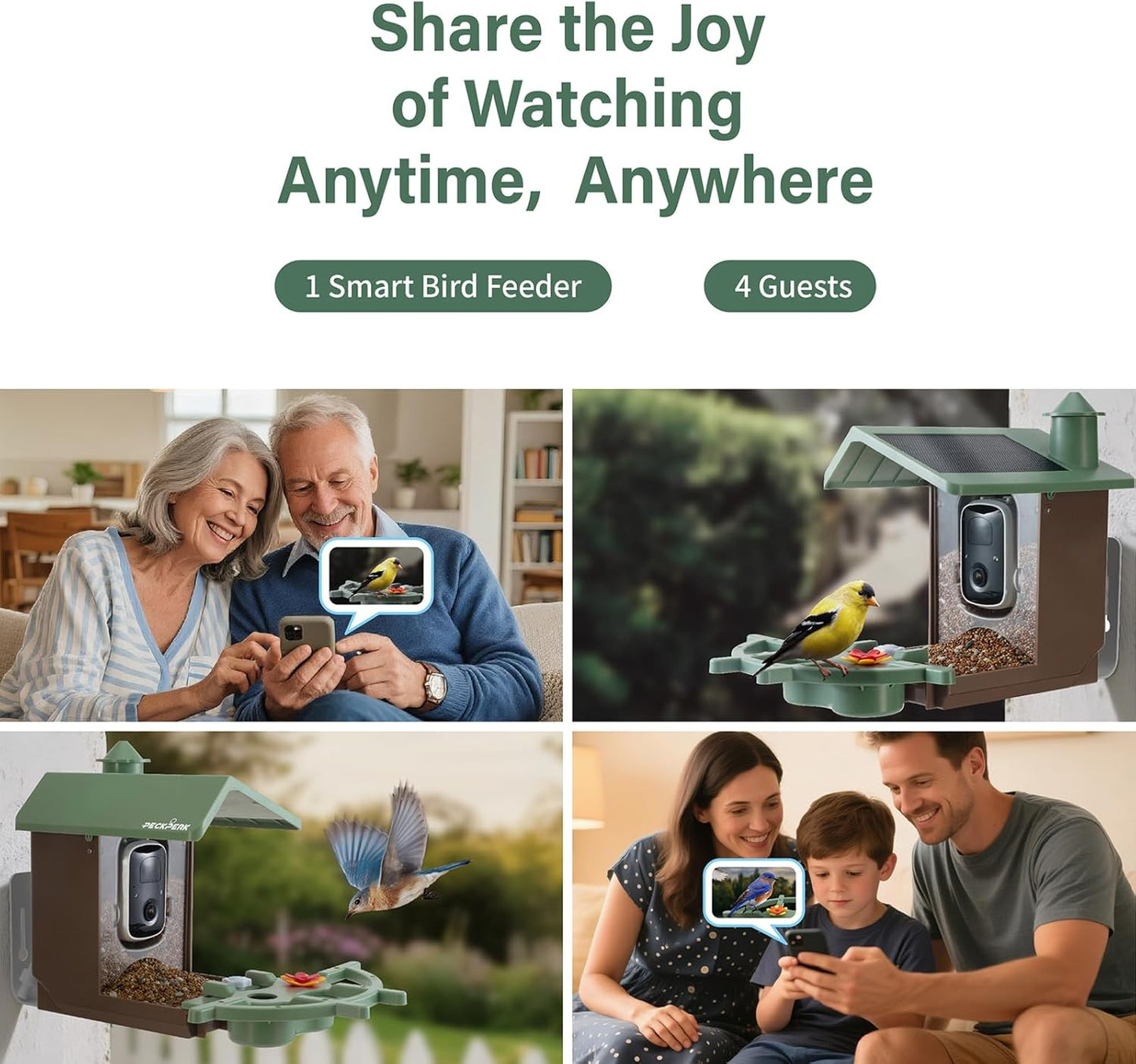 Smart Bird Feeder with Camera Solar Powered Outdoor - 2K HD Live Video