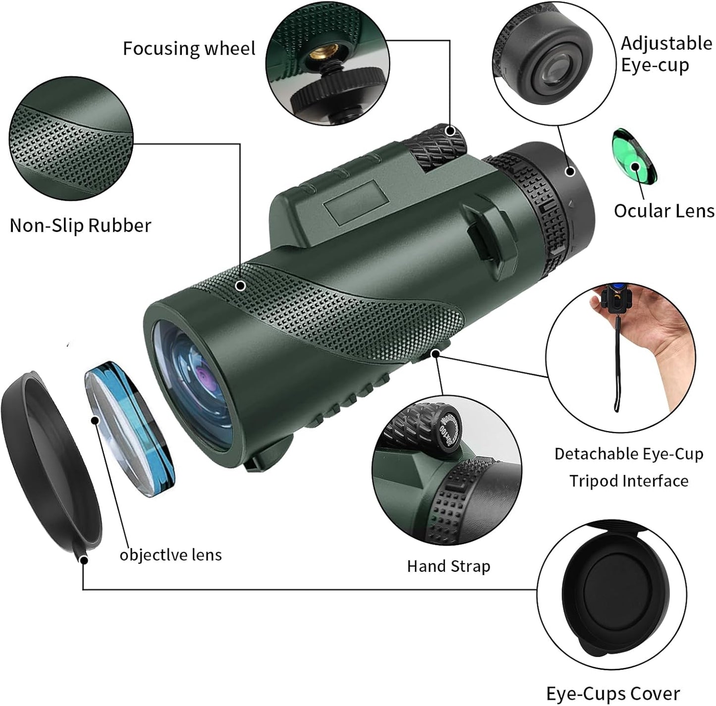 10X42 HD Monocular for Adults, Military Grade Compact Monocular Telescope with BAK-4 Prism & FMC Lens & Smartphone Holder & Tripod, Stargazing Hunting Bird Watching, Camping Hiking Travel Accessories