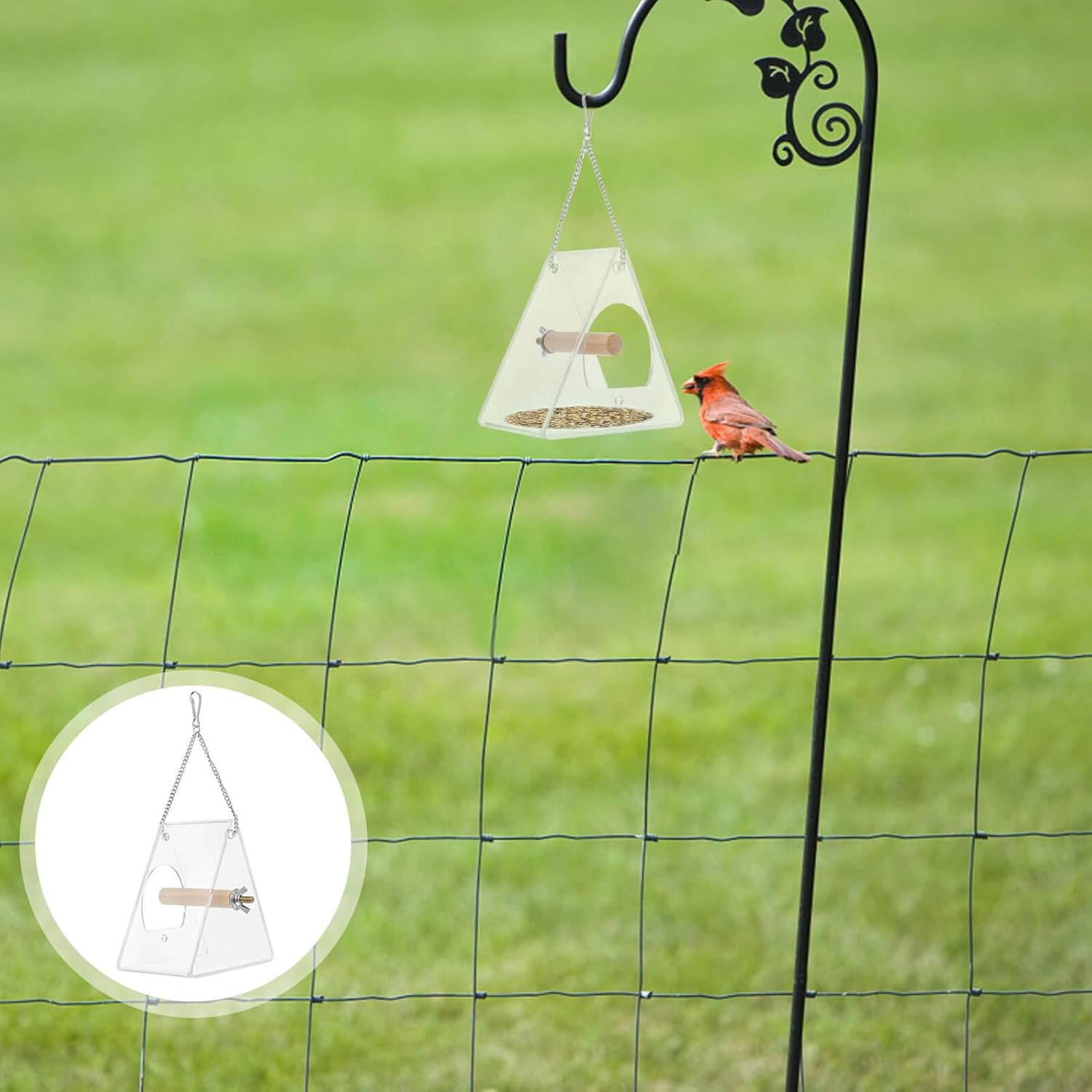 FAVOMOTO Acrylic Hanging Triangle Bird Feeder with Sucker Outdoor Bird
