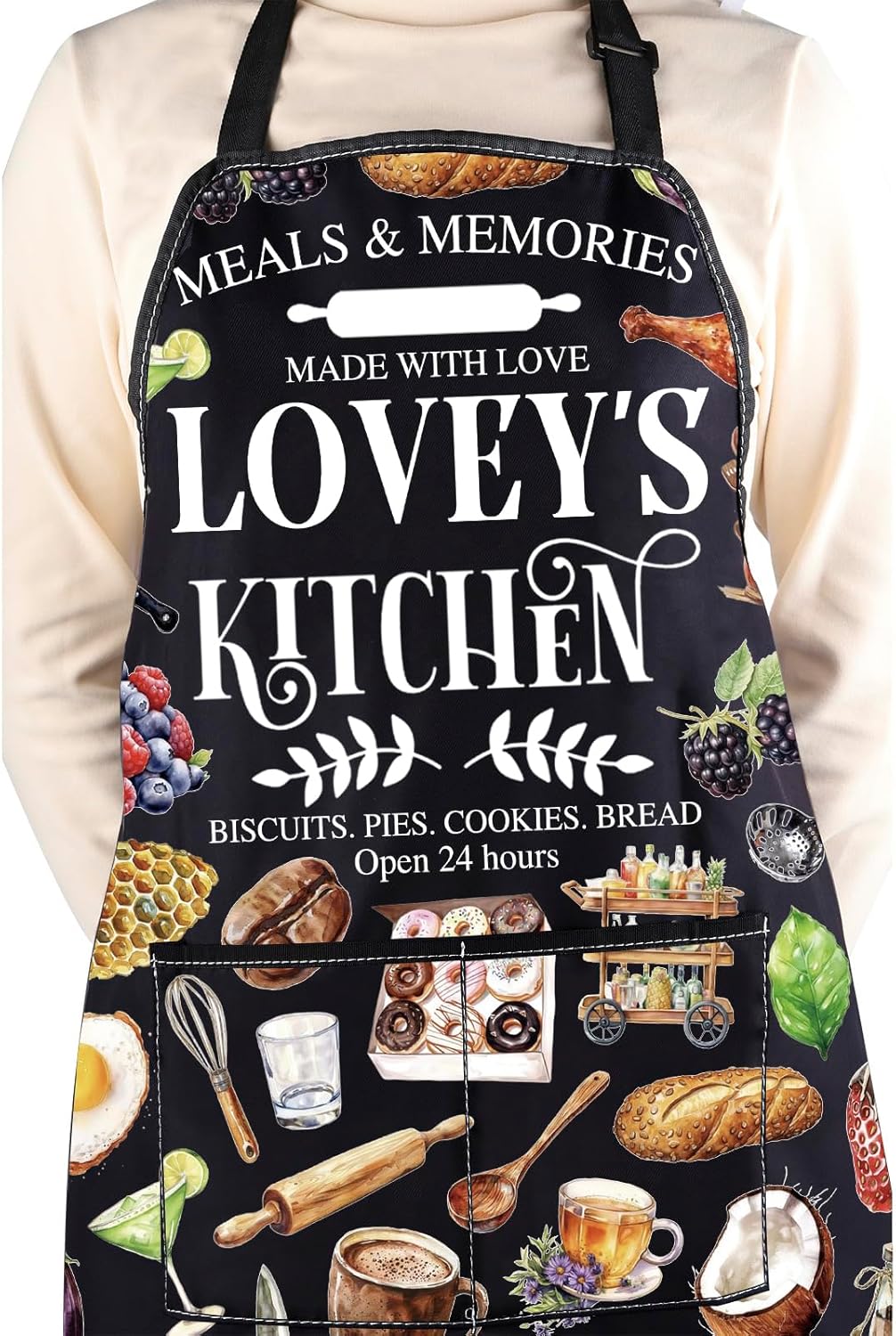 WCGXKO Lovey’s Kitchen Apron Grandmother Birthday Gift Best Lovey Ever Merch Mother’s Day Gift for Grandma