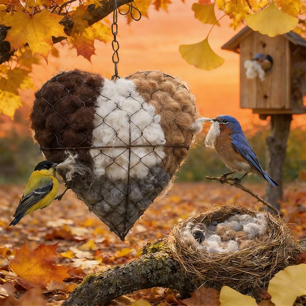 Handmade Fiber Bird Nesting Heart, Birds Nests Material Holder, Winter