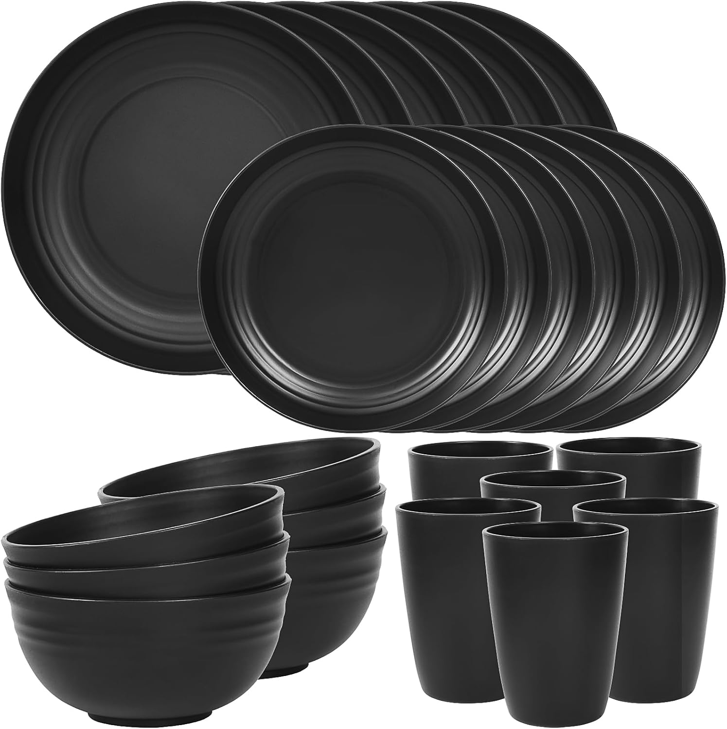 Quatish 24 Piece Plates and Bowls Sets for 6, Unbreakable Dinnerware S