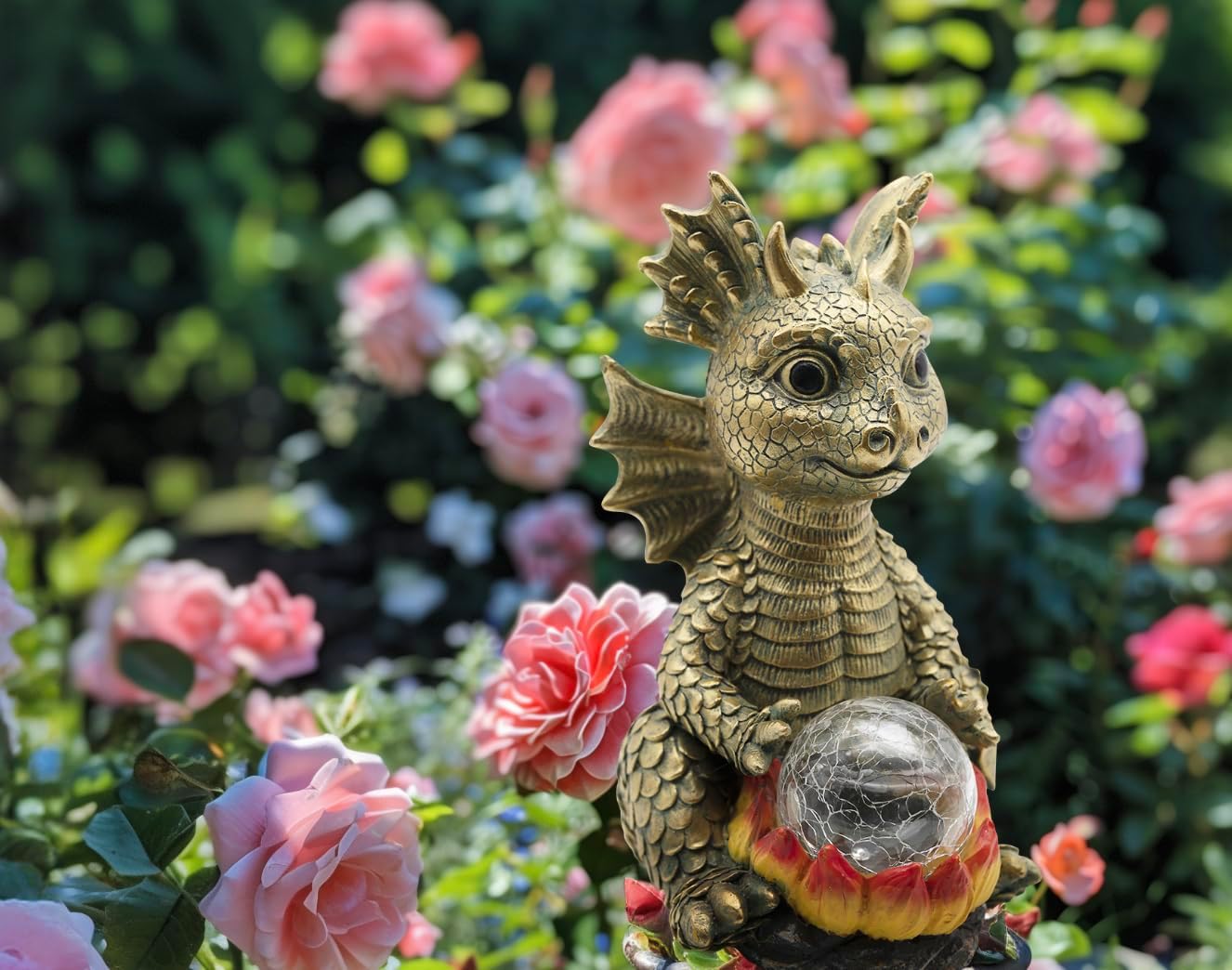 Garden Outdoor Dragon Decor Statues Figurine Solar Lights, Gifts for Mom,Patio Balcony Yard Lawn Color - Charging Ornament Decor,Waterproof Halloween Decorative Lights,Year-Round (Gold)