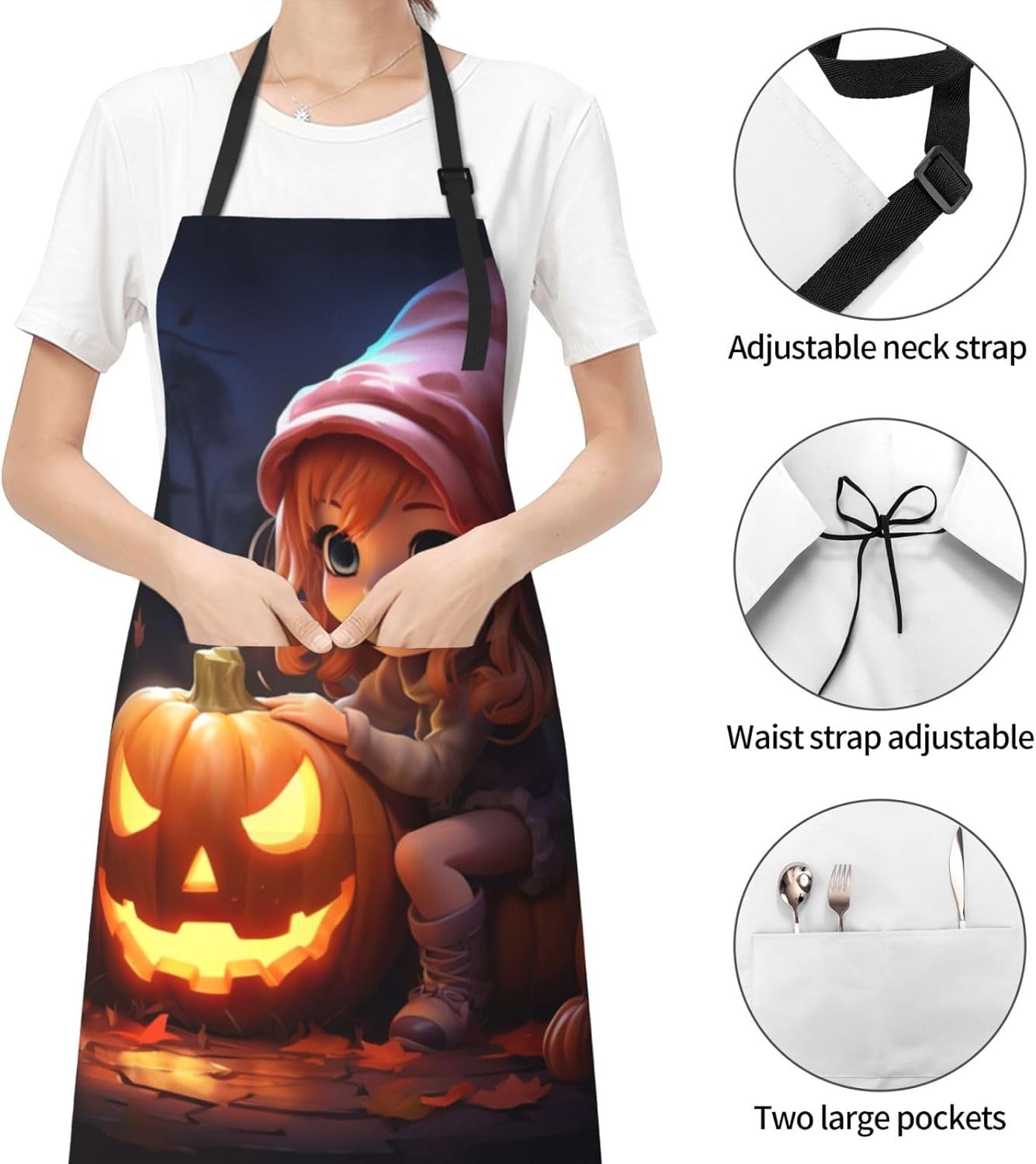 halloween cute pumpkin print Waterproof chef's apron with pocket apron for kitchen cooking baking barbecue and gardening