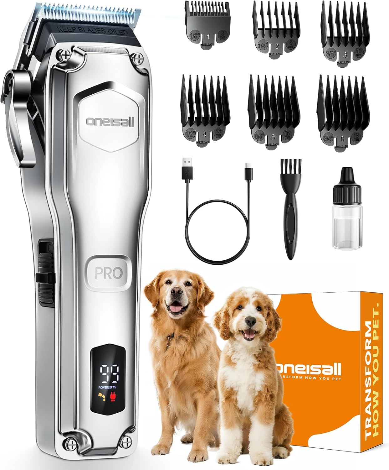 oneisall Dog Clippers for Grooming Thick Hair,Low Noise Dogs Grooming 
