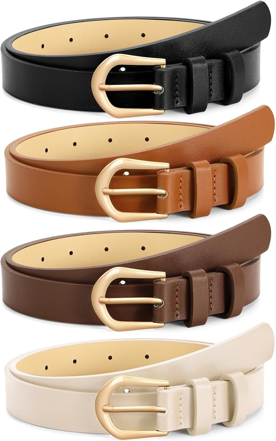 VONMELLI 4 Pack Womens Thin Leather Belt Skinny Waist Belts for Women 