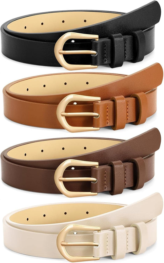 VONMELLI 4 Pack Womens Thin Leather Belt Skinny Waist Belts for Women 