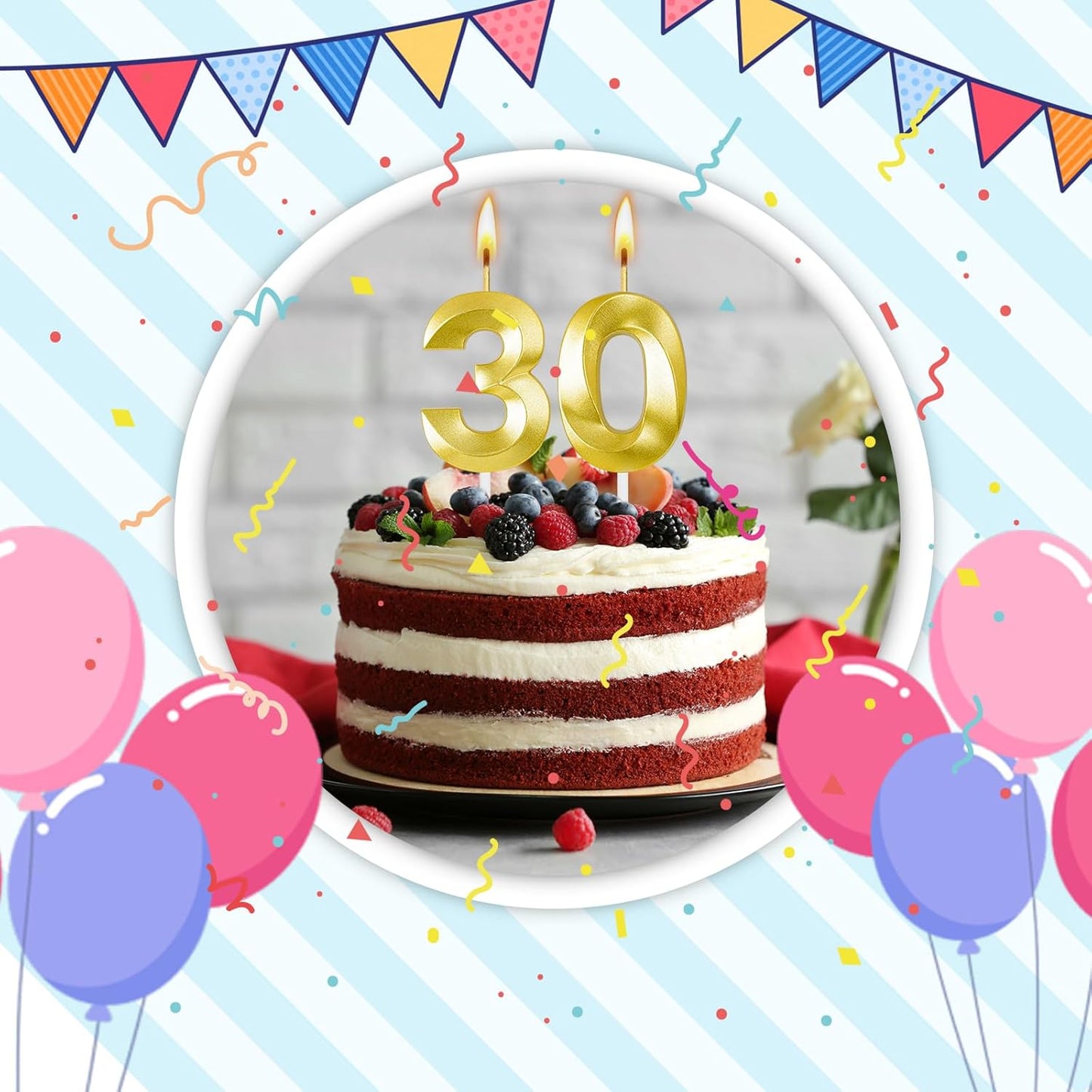 30th Birthday Candles for Cake,Birthday Decorations for Him Her,Number Candles for Cake Toppers Party Anniversary (30)
