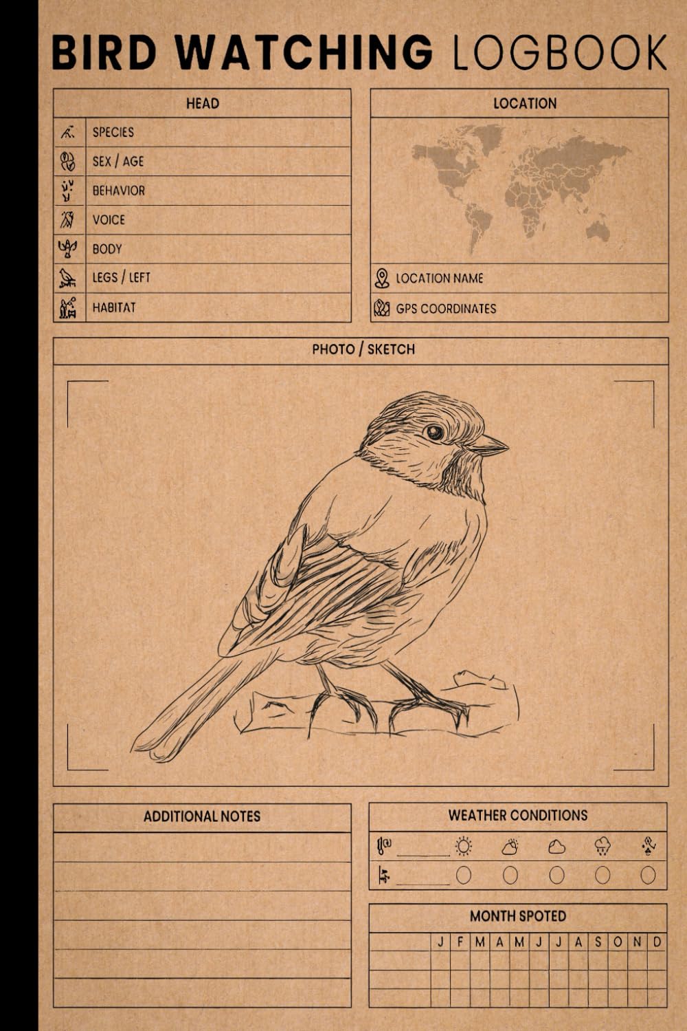Bird Watching Log book: Record Bird Species, Locations, Dates, Weather Conditions, Sightings, and Personal Notes for Backyard and Field Birders with Space for Drawings and Observations