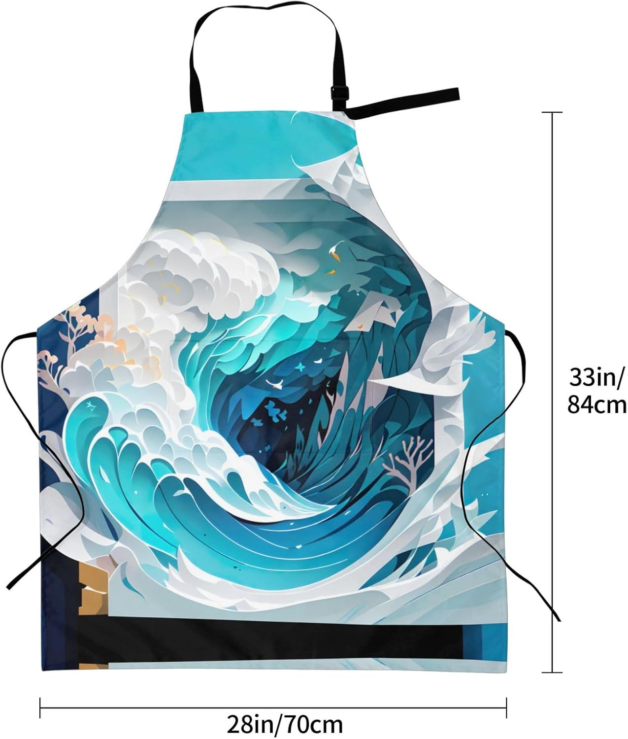 Ocean Wave print Waterproof chef's apron with pocket apron for kitchen