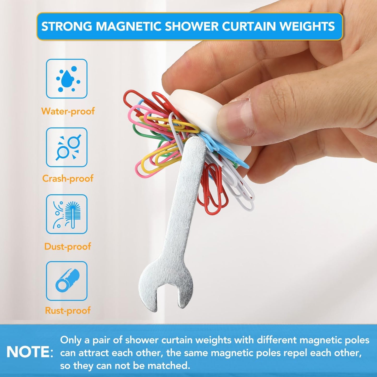 8 Pcs Shower Curtain Weights, Silicone Wrapped Heavy Duty Shower Curtain Magnets, Curtain Weights Heavy Outdoor, Prevent Curtain Liner from Blowing Around, Work for Drapery, Flag, Tablecloth(4 Pairs)
