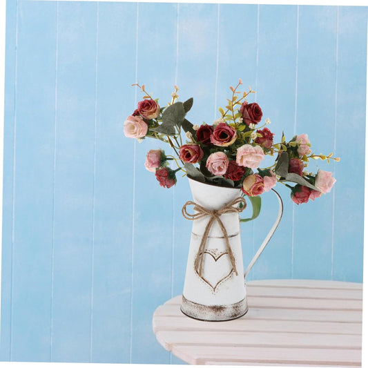Vintage Style Vase Pot Desktop Ornament Rustic Farmhouse Galvanized Bucket Decor with Handle