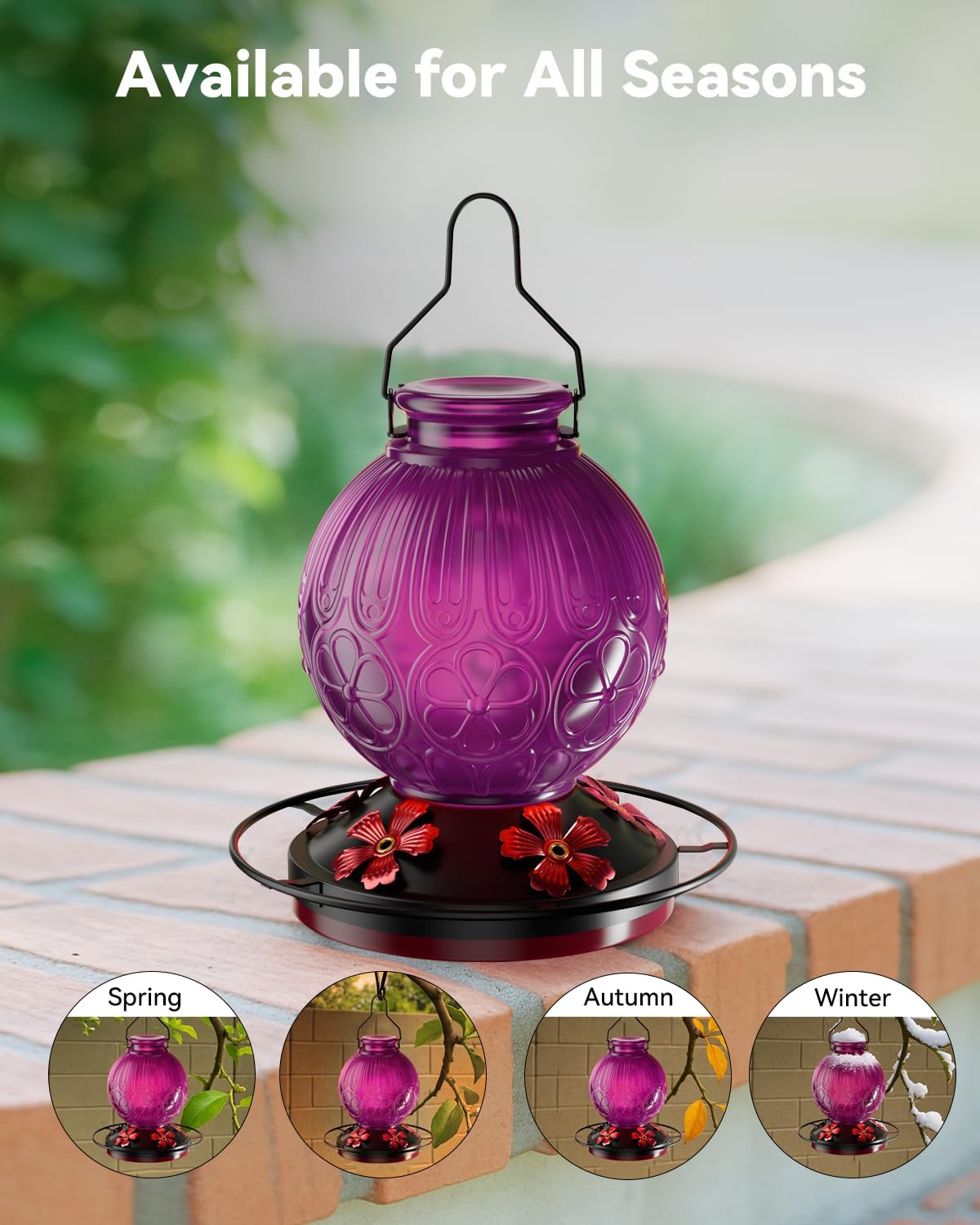 26Oz Hummingbird Feeder for Outdoors, Vintage Glass Bird Feeder with P