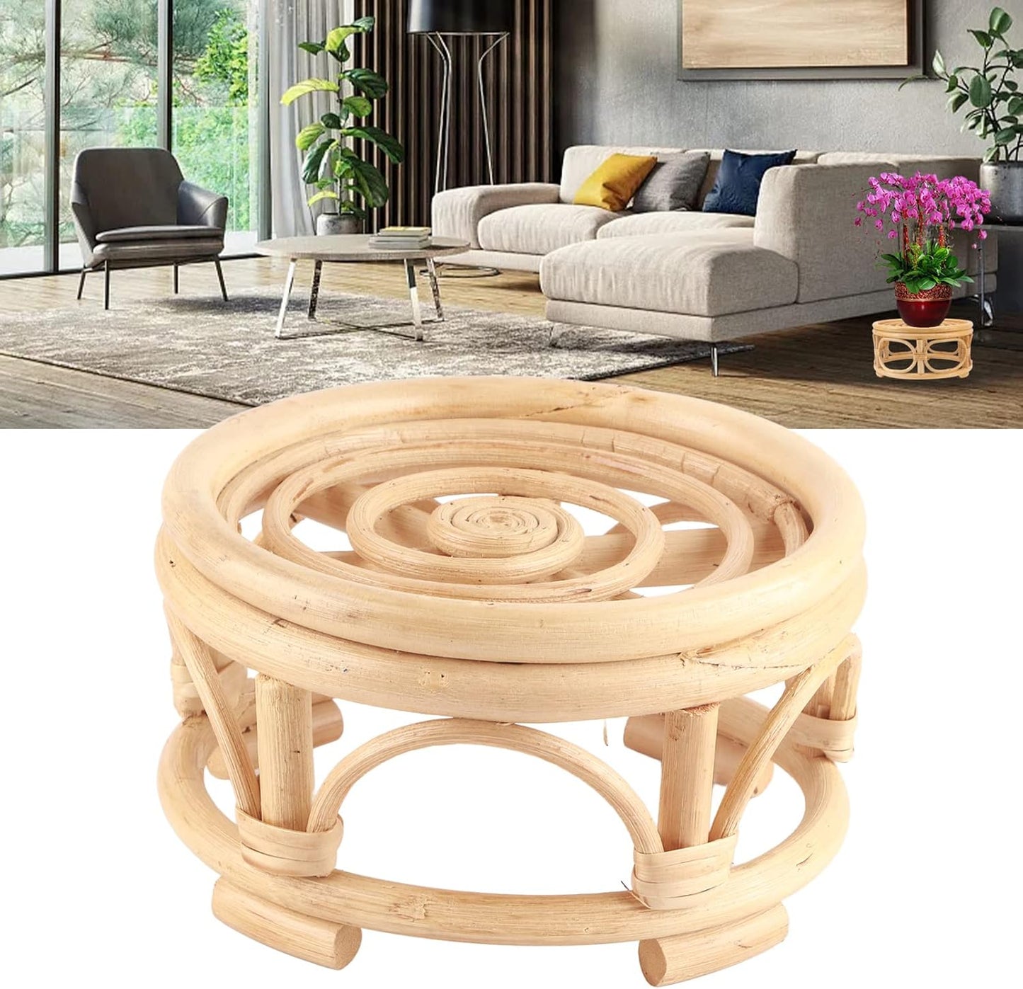 Rattan Flower Pot Stand Plant Stand Round Plant Rack Handmade Rattan P